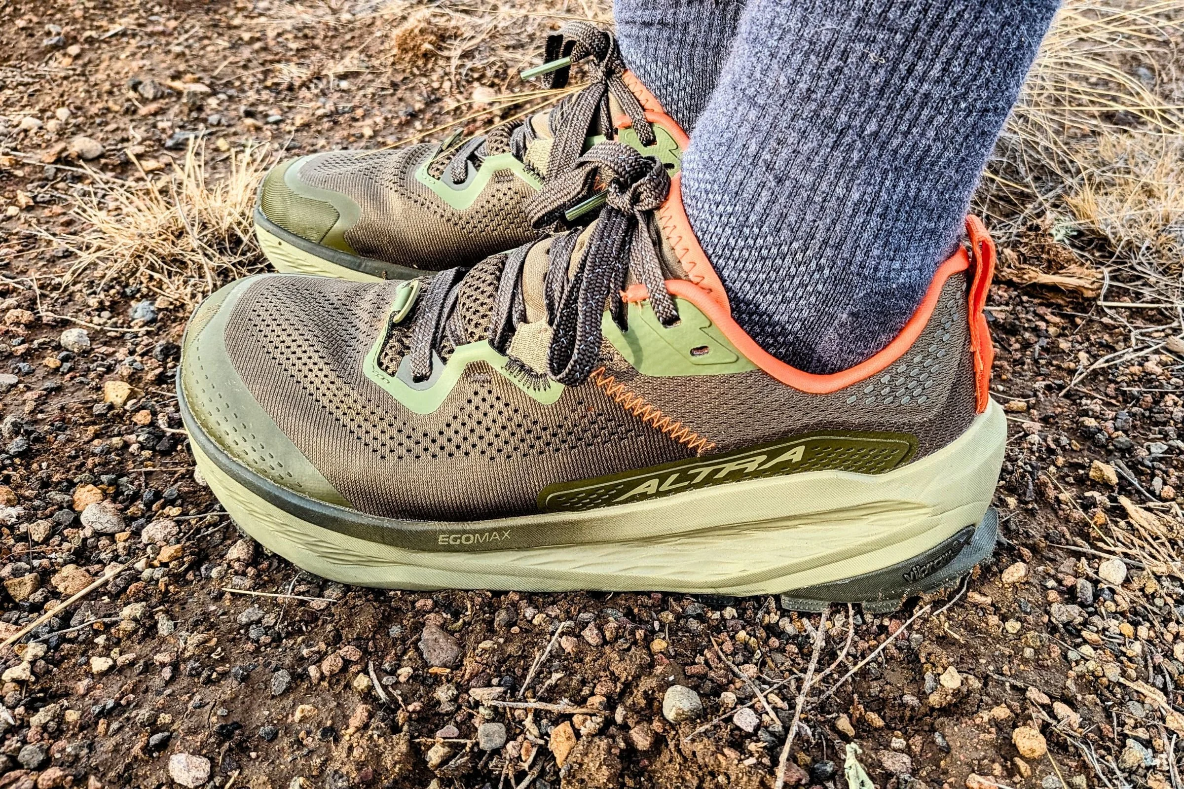 Close-up of Altra Olympus 7 shoes and their mesh upper.
