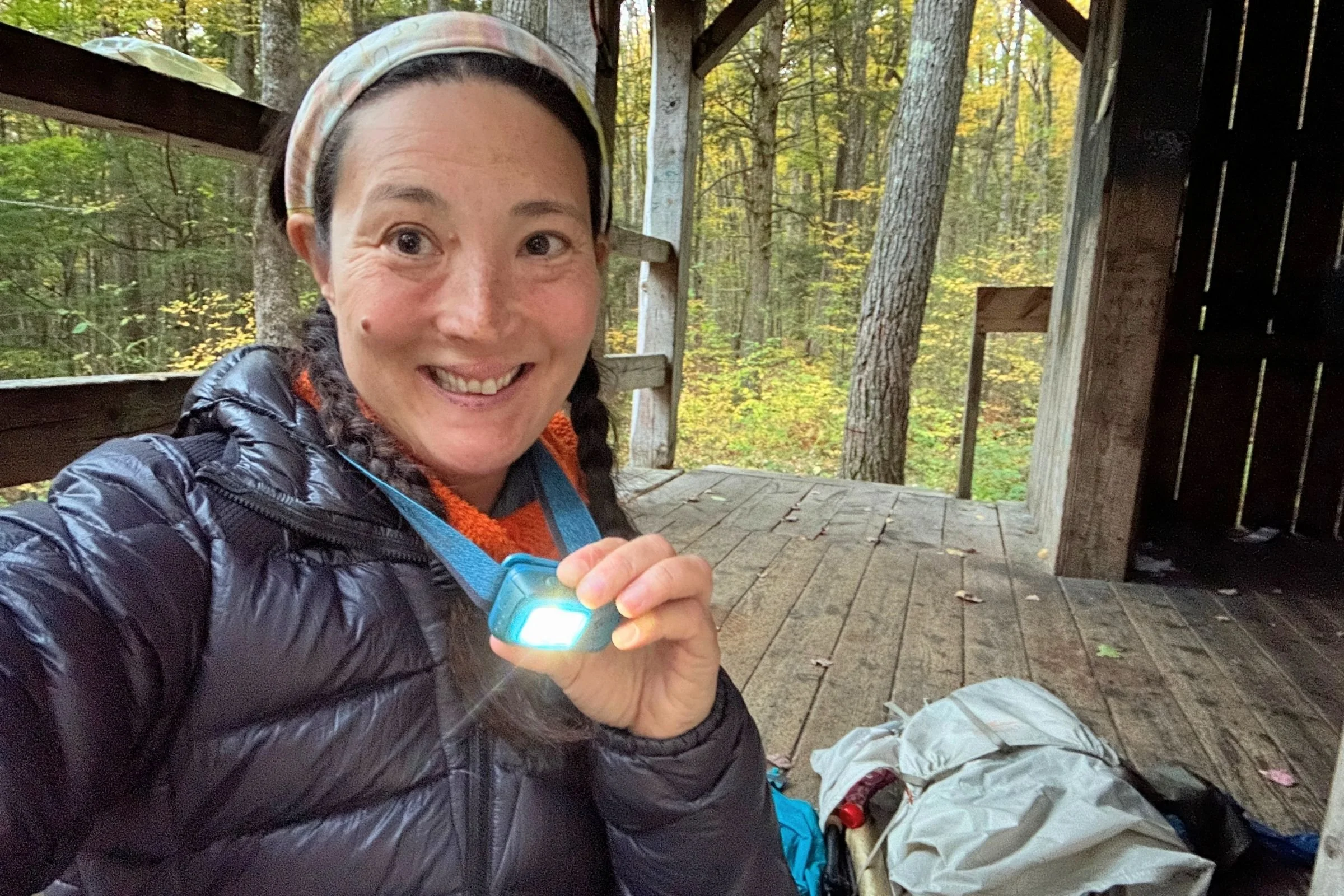 The Black Diamond Astro 300-R headlamp was my constant companion for morning and evening camp chores on the New England Trail.