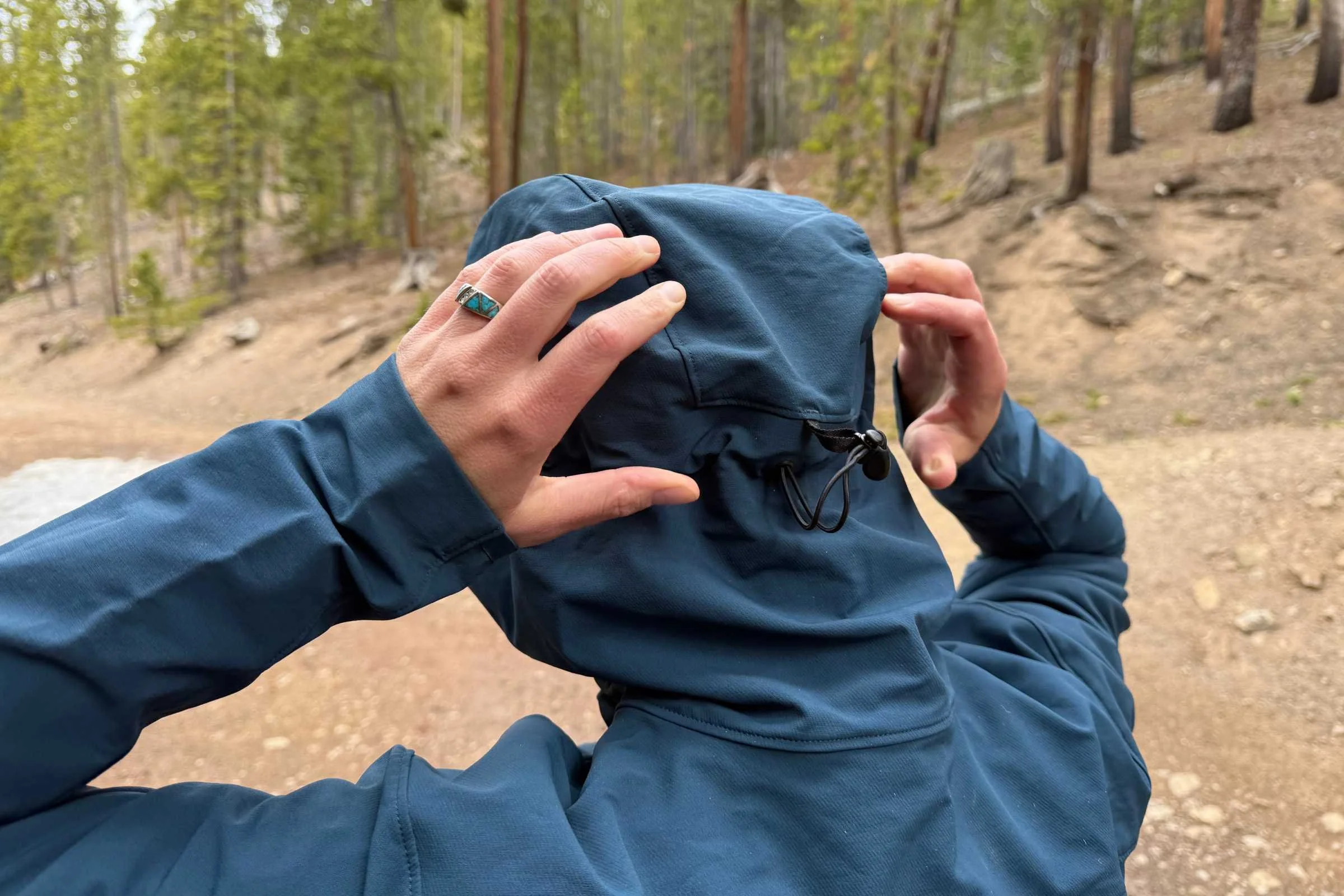 The Gamma Hoody has an adjustable hood that can fit over a hat or a low-profile helmet, like a climbing helmet. Photo by Jon Stockwell.