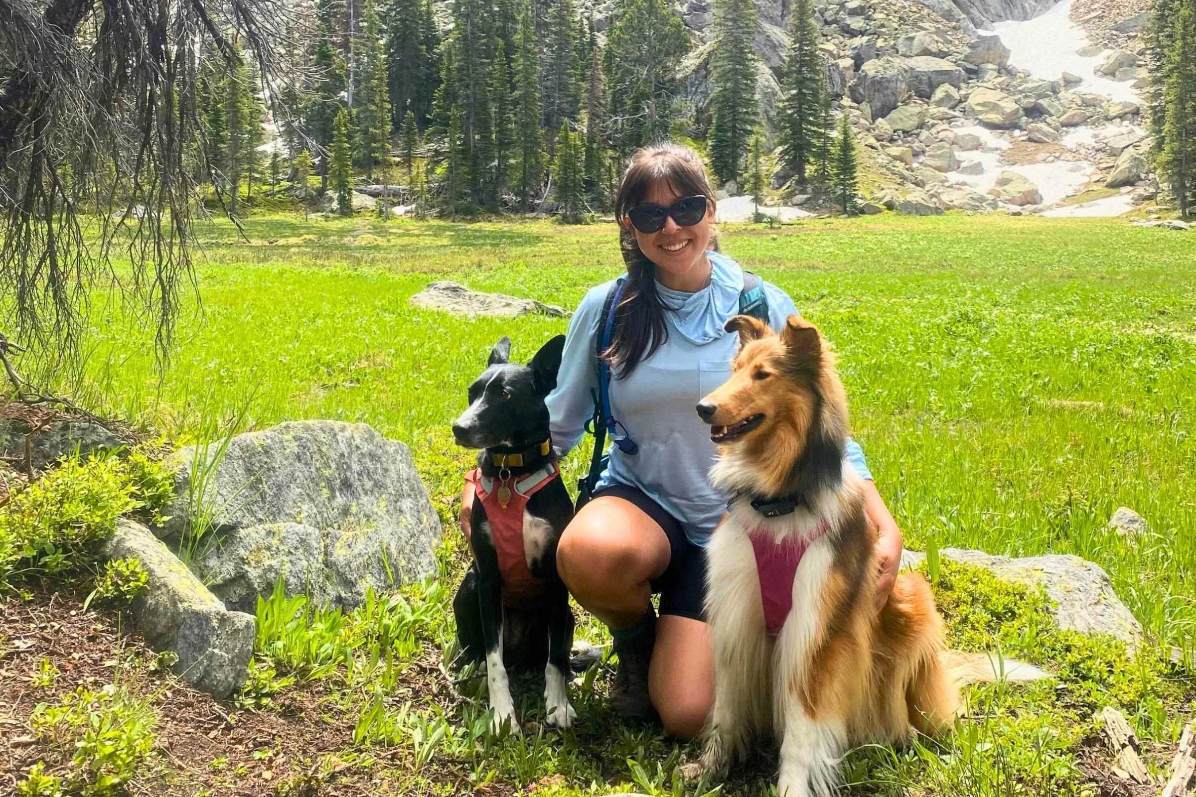 Treeline writer Jae Thomas with her two dogs