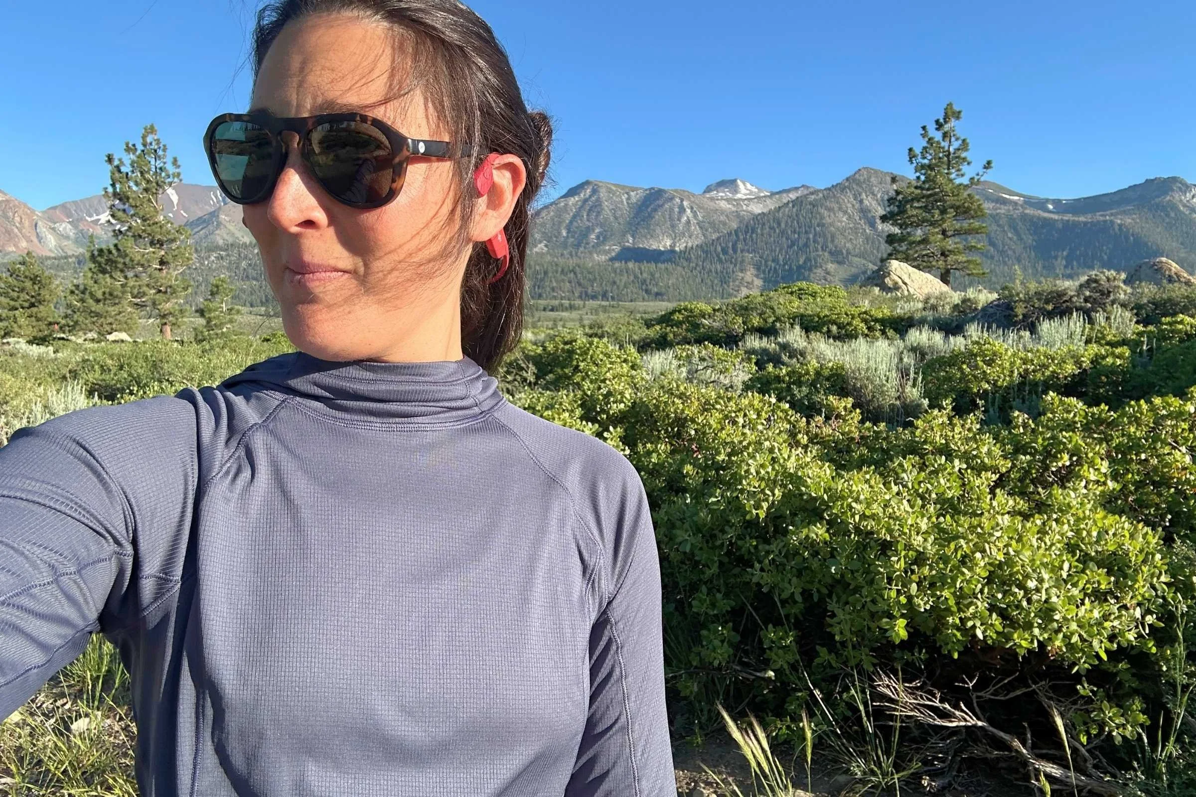 There is excellent neck coverage on the REI Flash Shade hoodie.