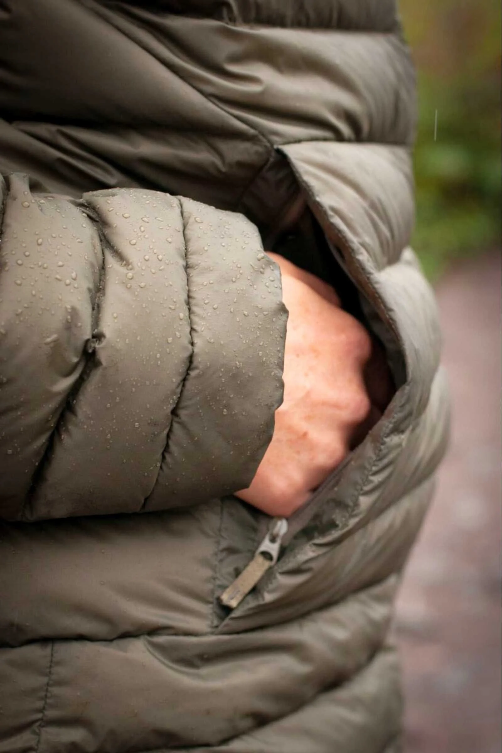 The Arc’teryx Cerium uses a robust DWR (Durable Water Proof) repellent that causes rain droplets to bead up on the surface instead of saturating through the material. Photo by Emily Haas.