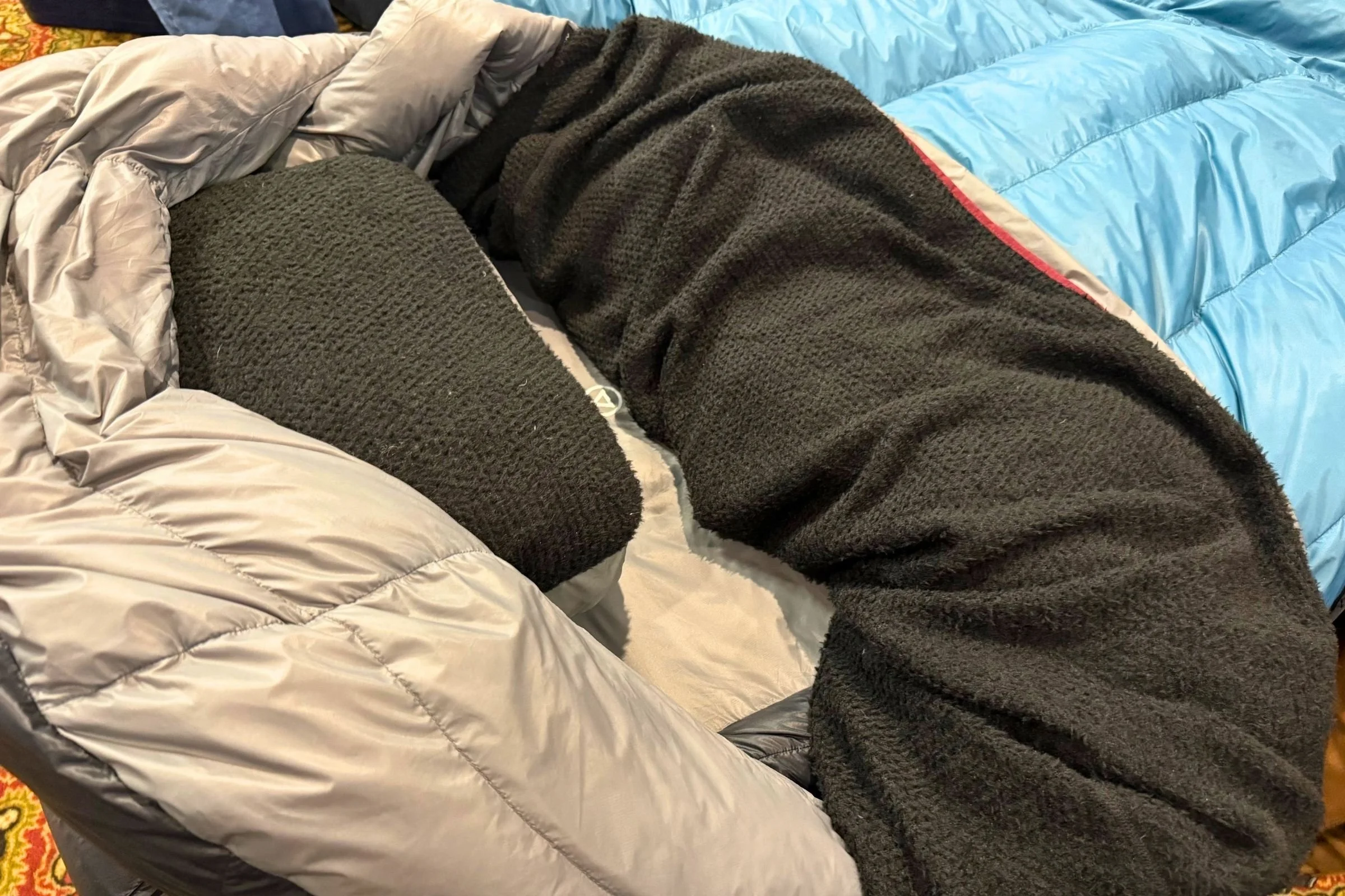 Close-up shot of the inside of a sleeping bag.