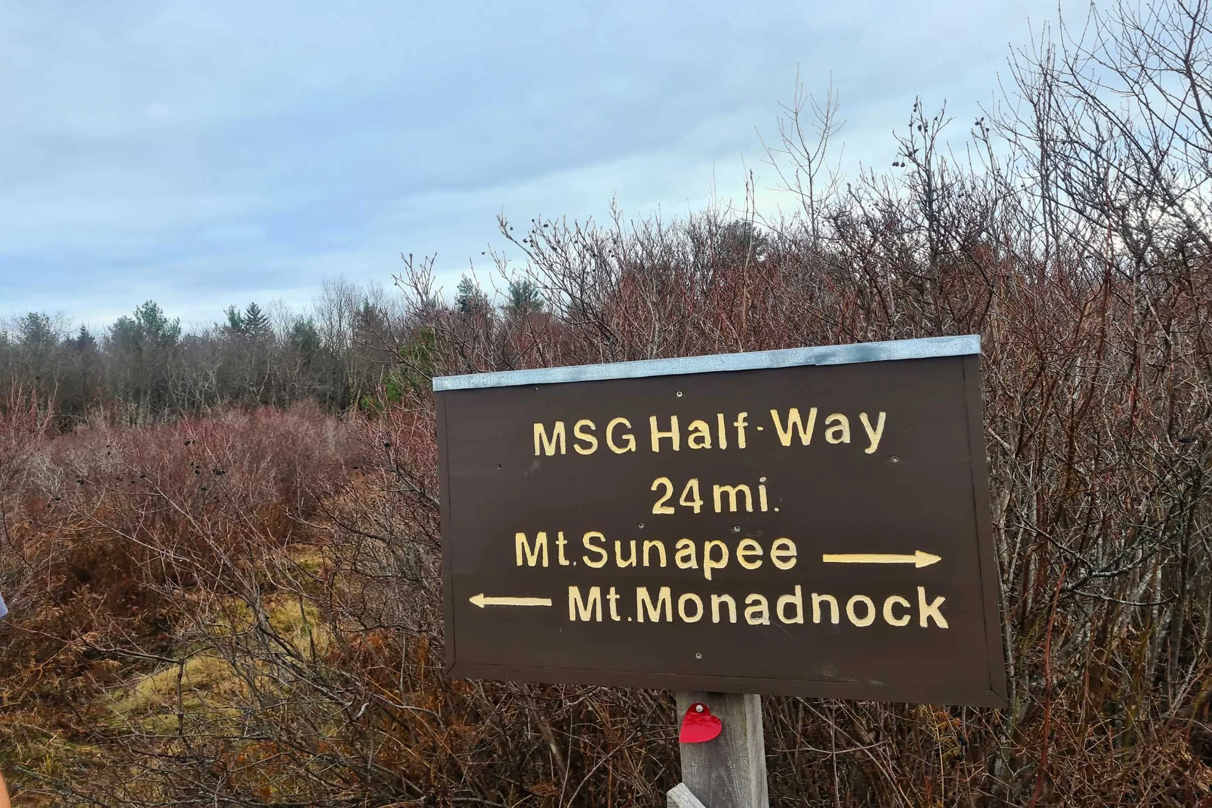 Halfway sign at the summit of Pitcher Mountain. Photo by Aubri Drake.