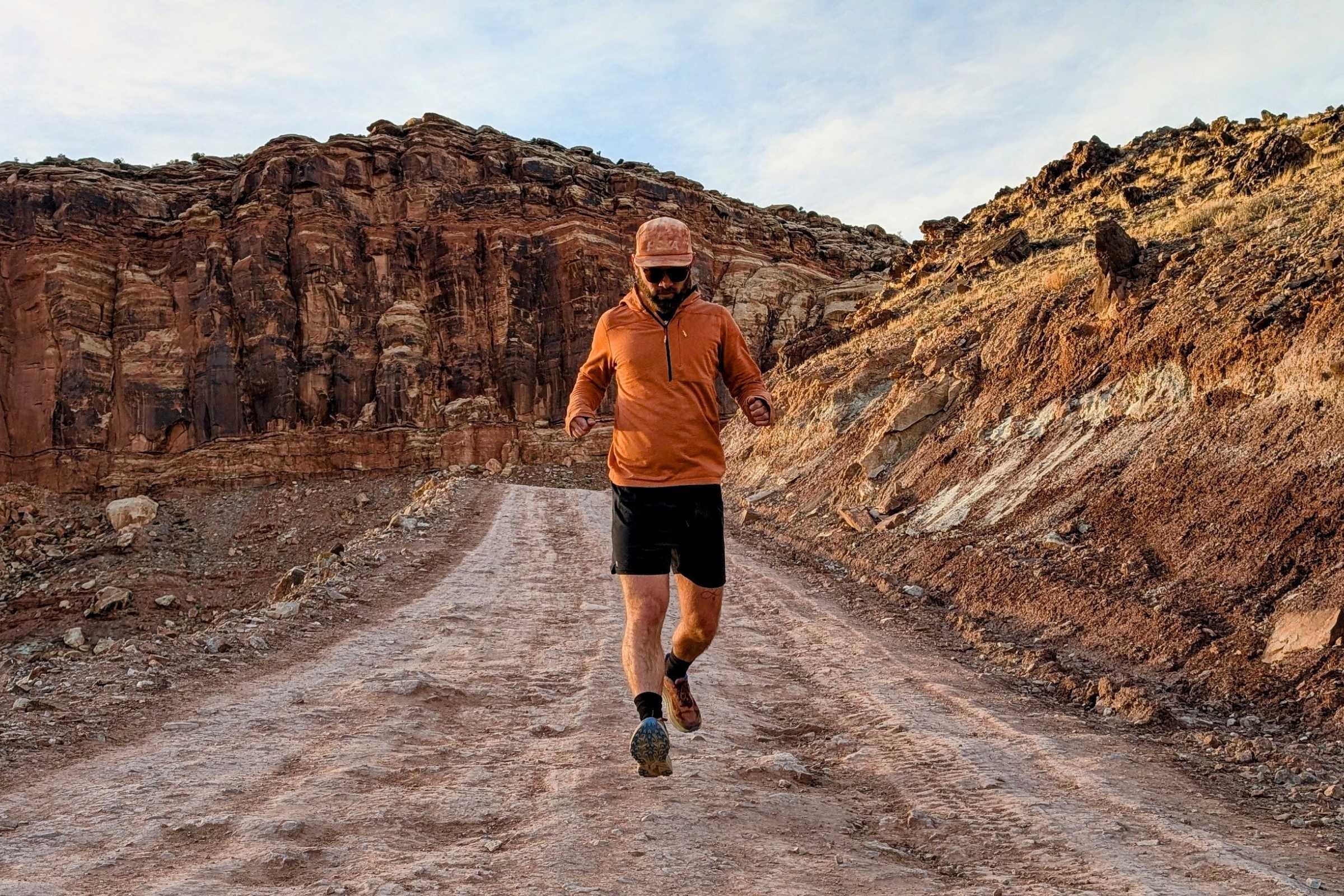 The Challenger descending a steep dirt road.