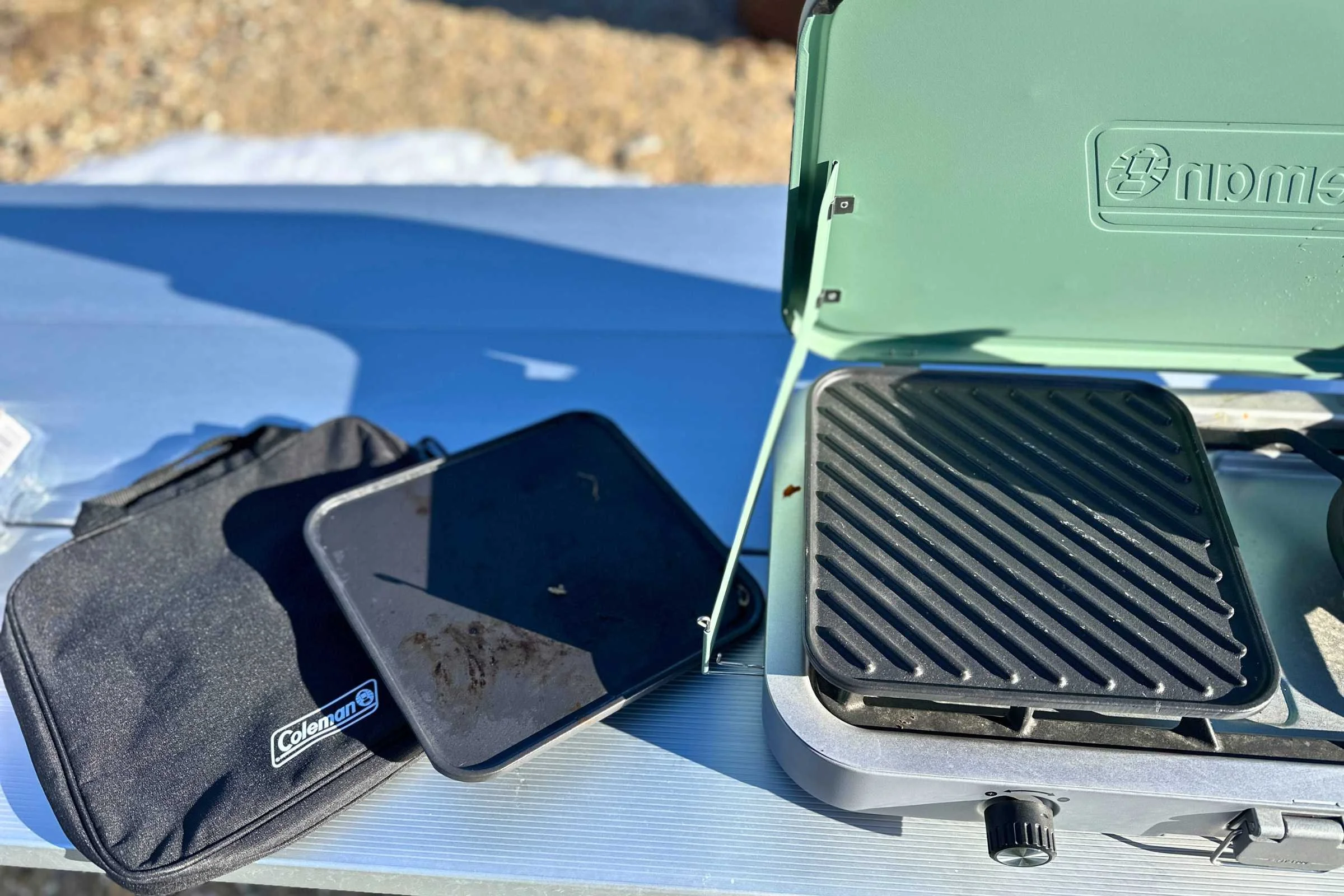 Coleman Cascade 3-in-1 camp stove with cast iron grill and griddle