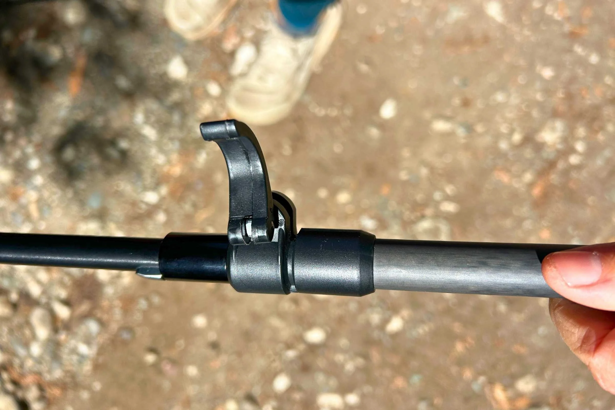 Close-up on the lever lock system on the Gossamer Gear FT3 trekking poles.