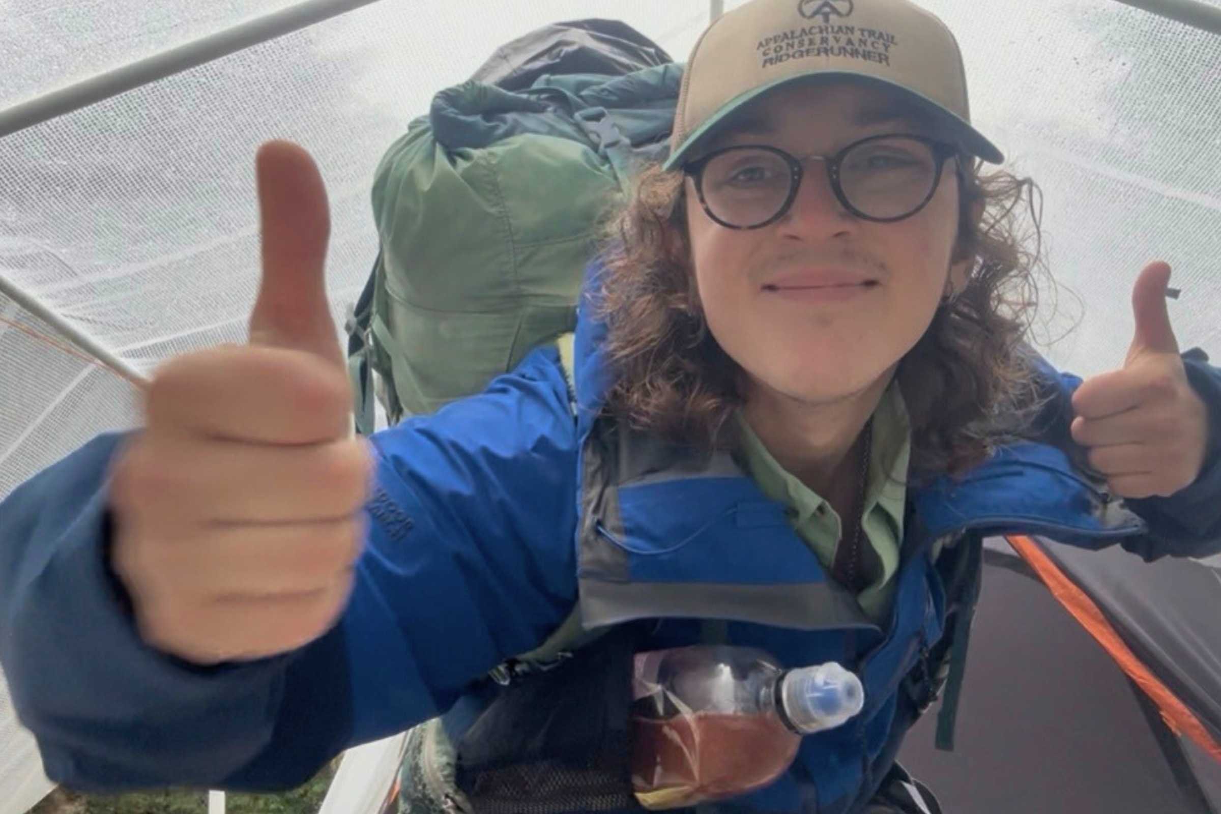 Elliot at his ridgerunning base camp in the Foray rain jacket