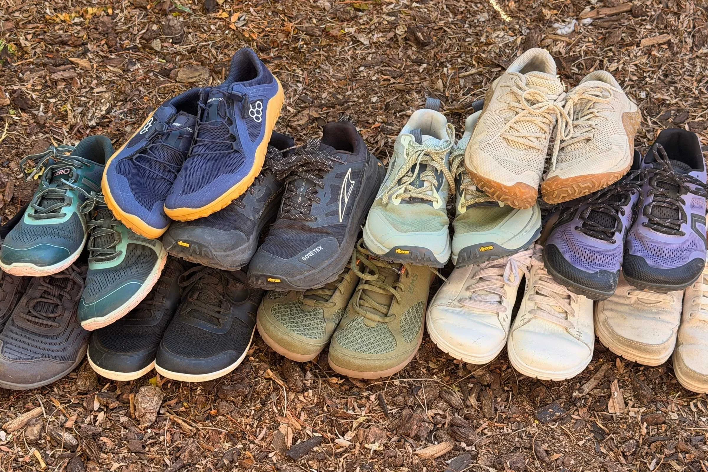 Group pile of barefoot shoes
