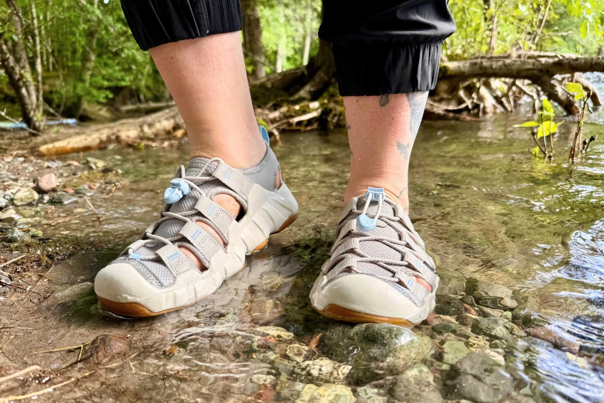 Wading through water in the Keen Hyperport H2 water shoes
