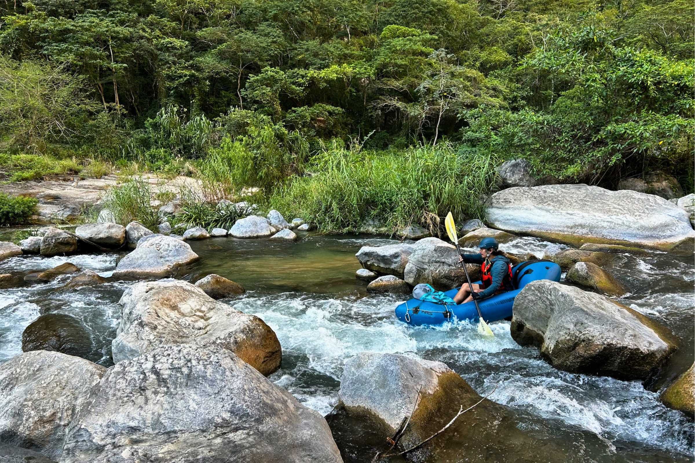 Chris Peters testing the NRS Neutron in rapids in Chiapas, Mexico. Courtesy Mary Murphy