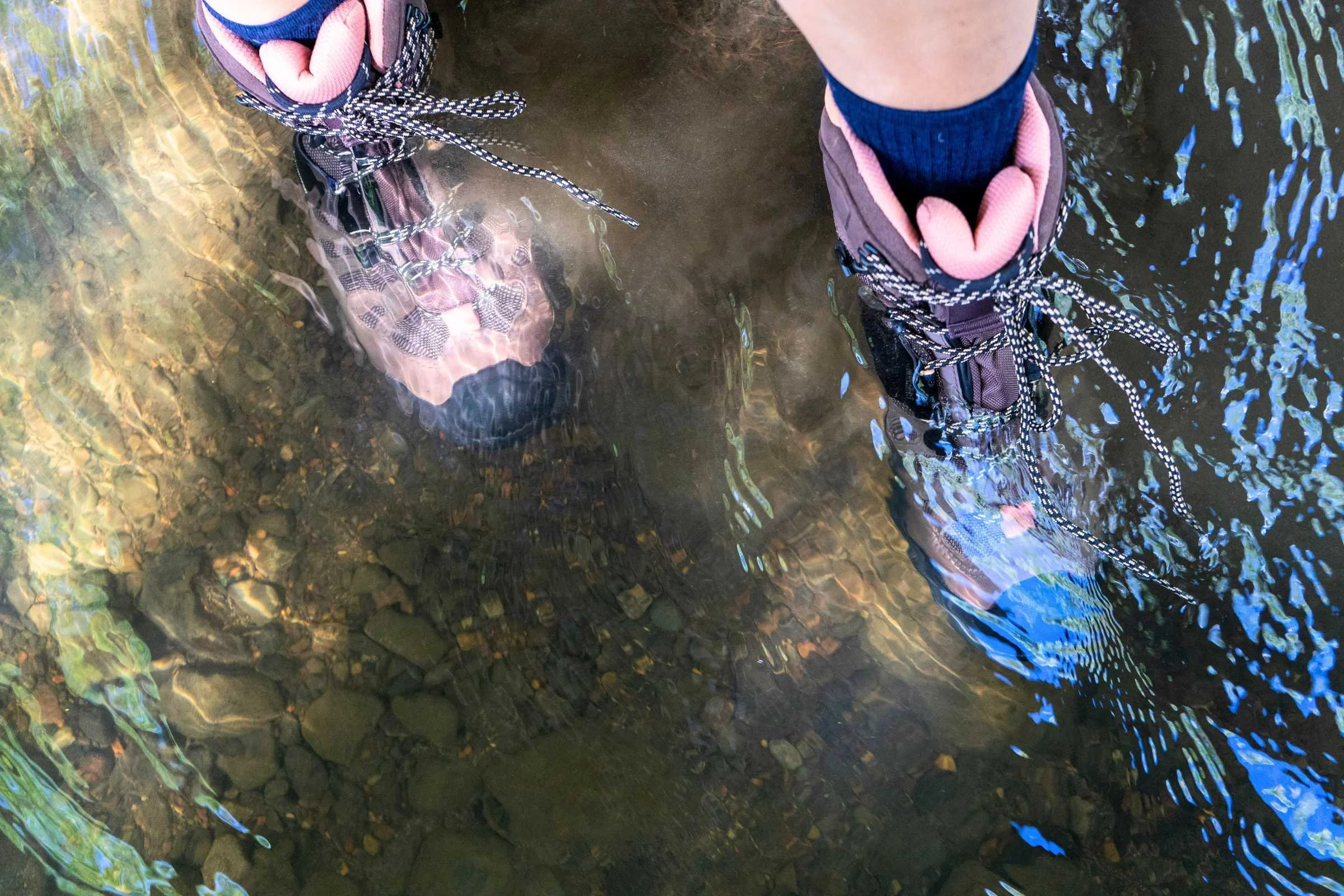 Crossing a creek in the Salomon Quest 4 GTX hiking boots.