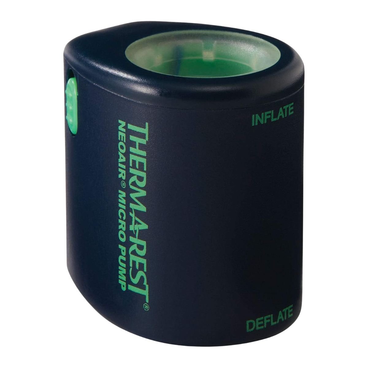 Therm-a-Rest NeoAir MicroPump with green writing and button