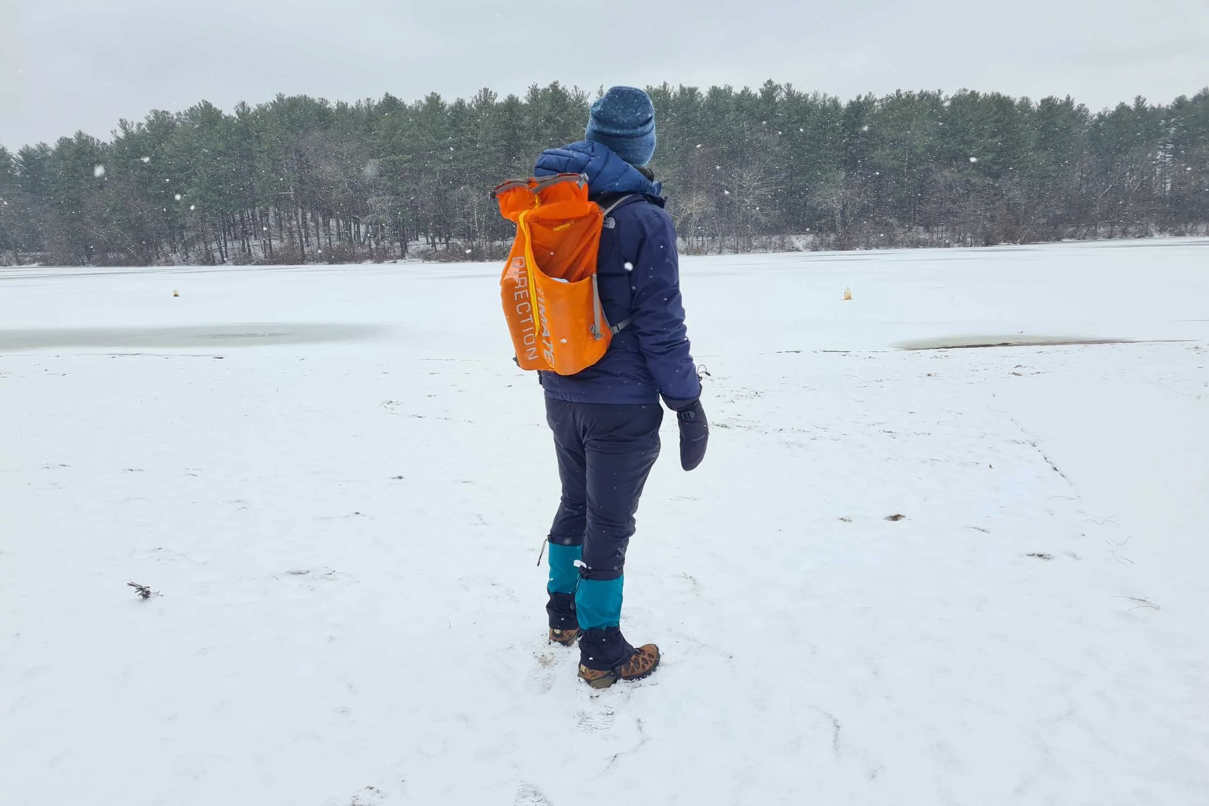Testing the Rab Trek Gaiter on a snowy hike.