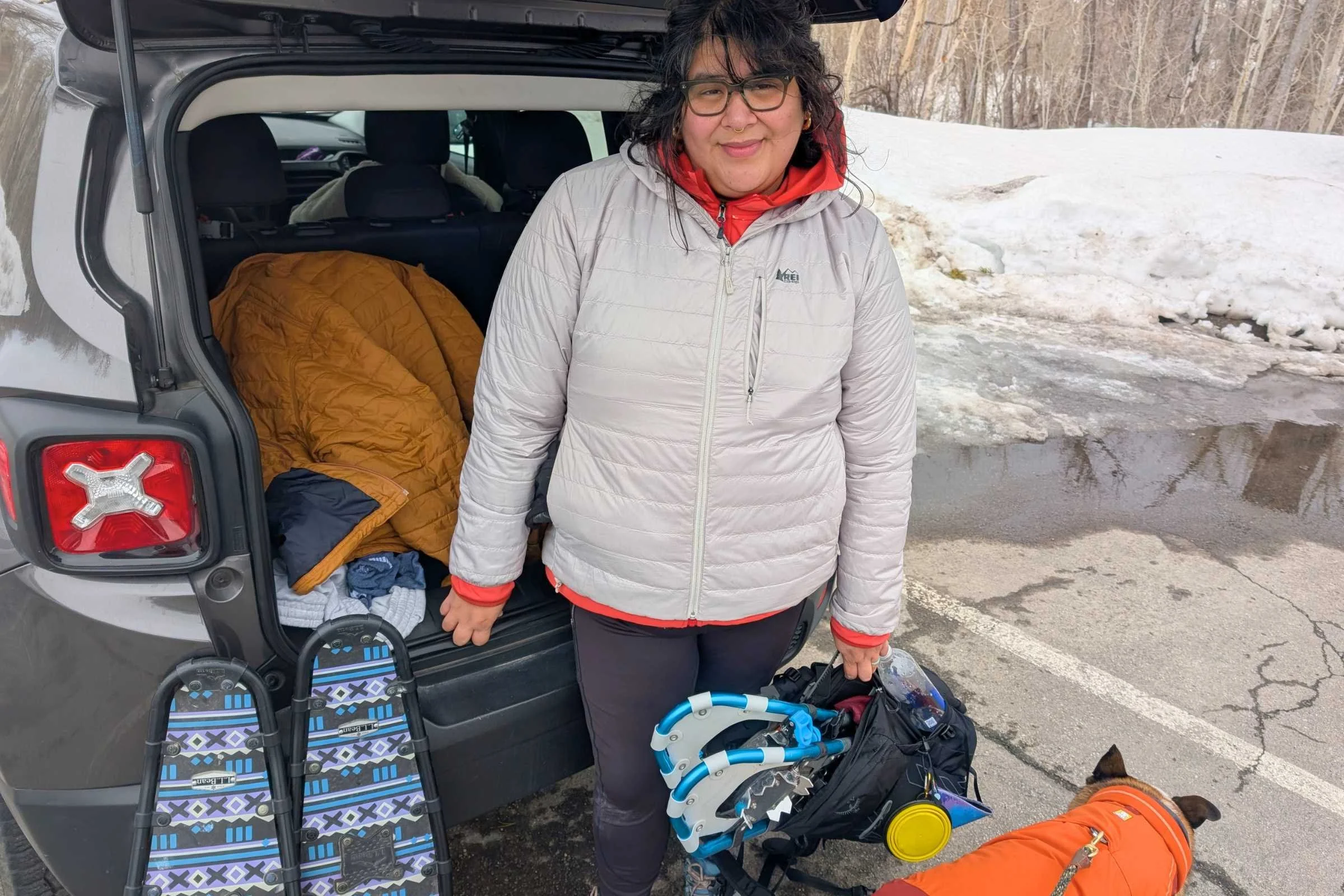 Wearing the REI Co-Op’s Microtrek hoodie after a hike.