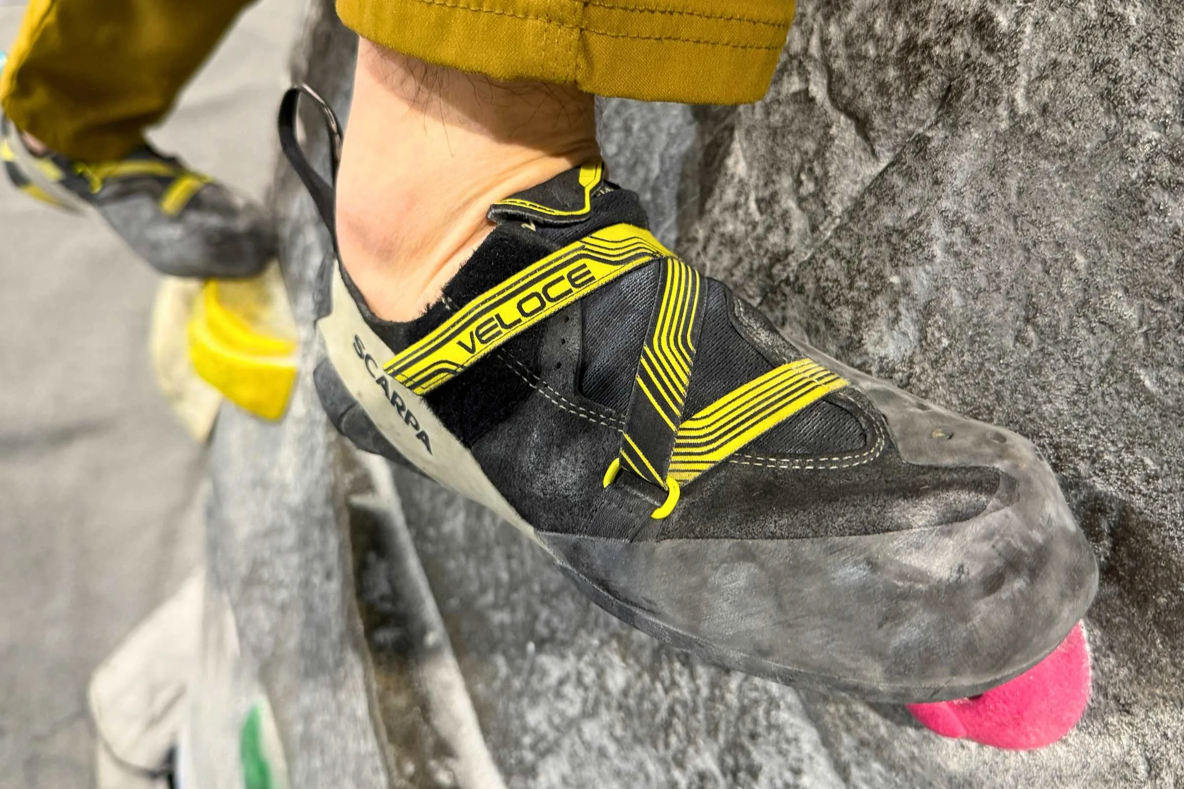 Climber wearing Scarpa Veloce