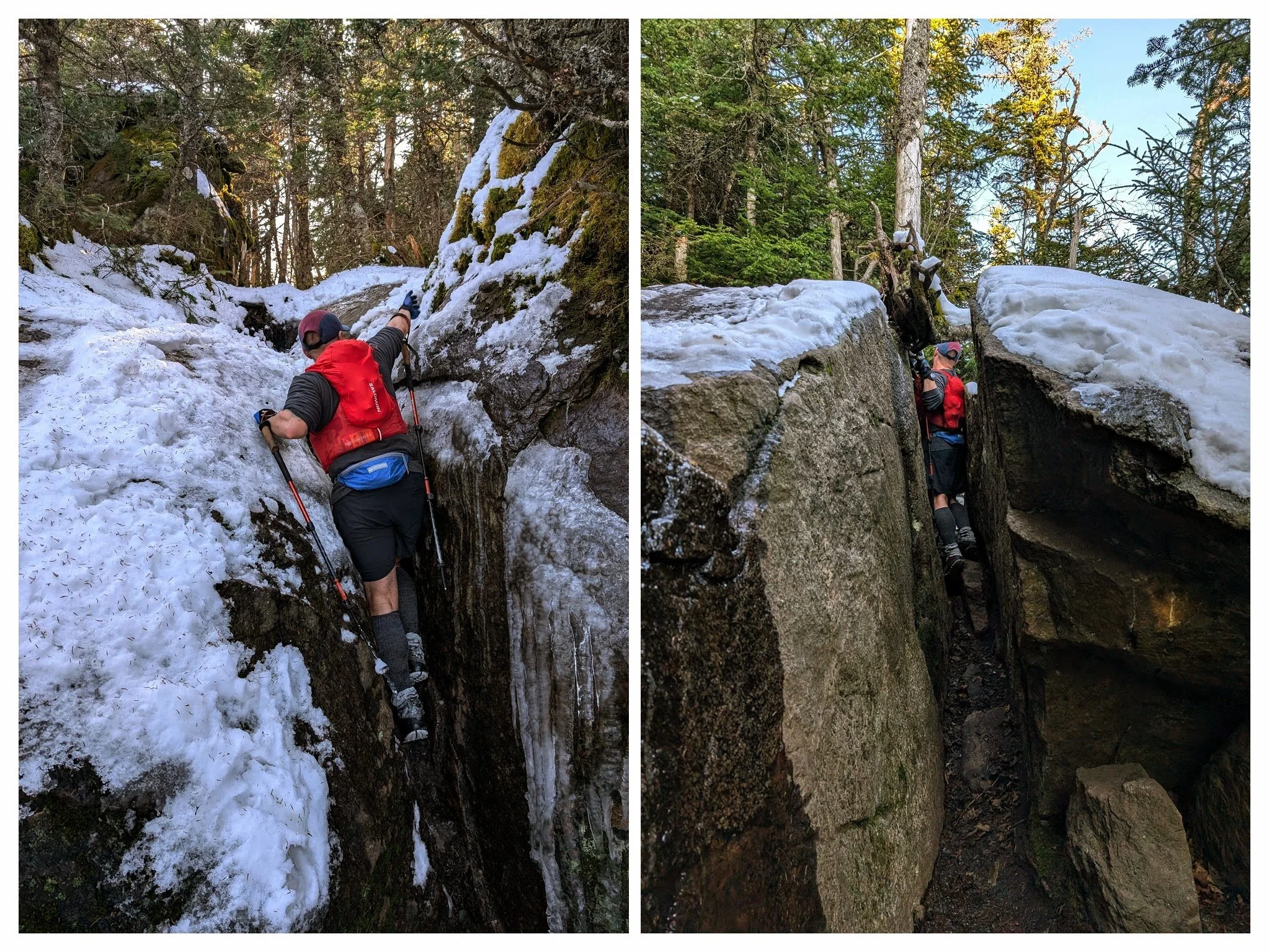 There are many tight squeezes and bouldering moves required of hikers on this route. Photos by Eric Hansen.