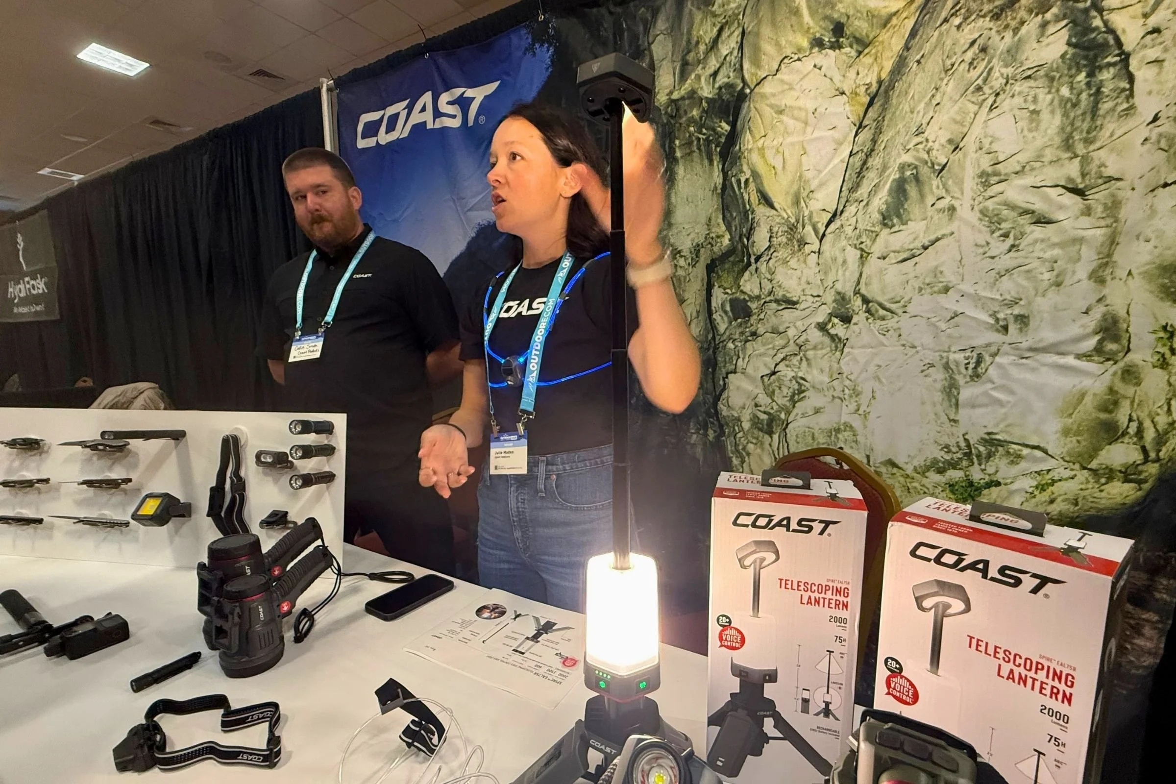 Woman talking about COAST Spire Telescoping Lantern.