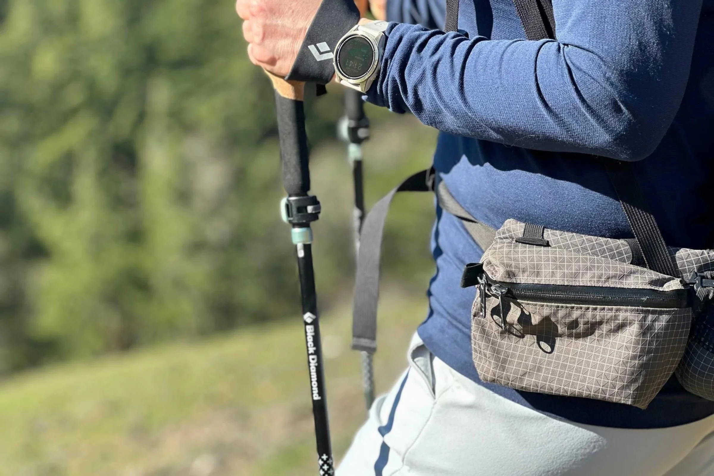 Closeup of the extended grip on the Black Diamond Pursuit trekking poles