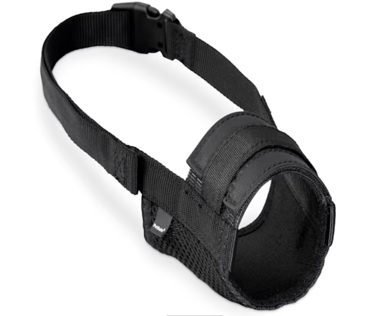The PetSafe nylon lightweight foldable muzzle in black