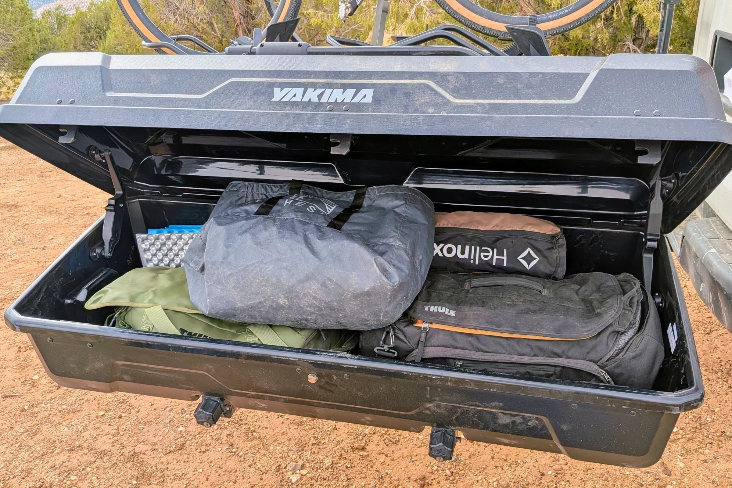 Yakima EXO GearLocker open showing how much gear it can hold