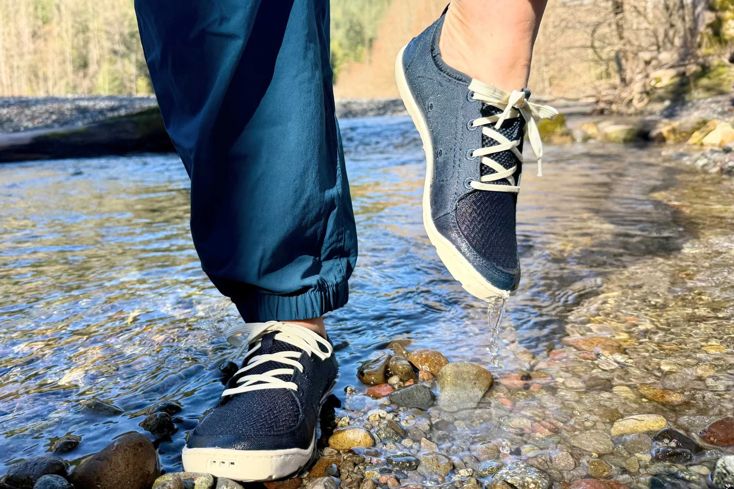 Water pouring from shoe after immersion