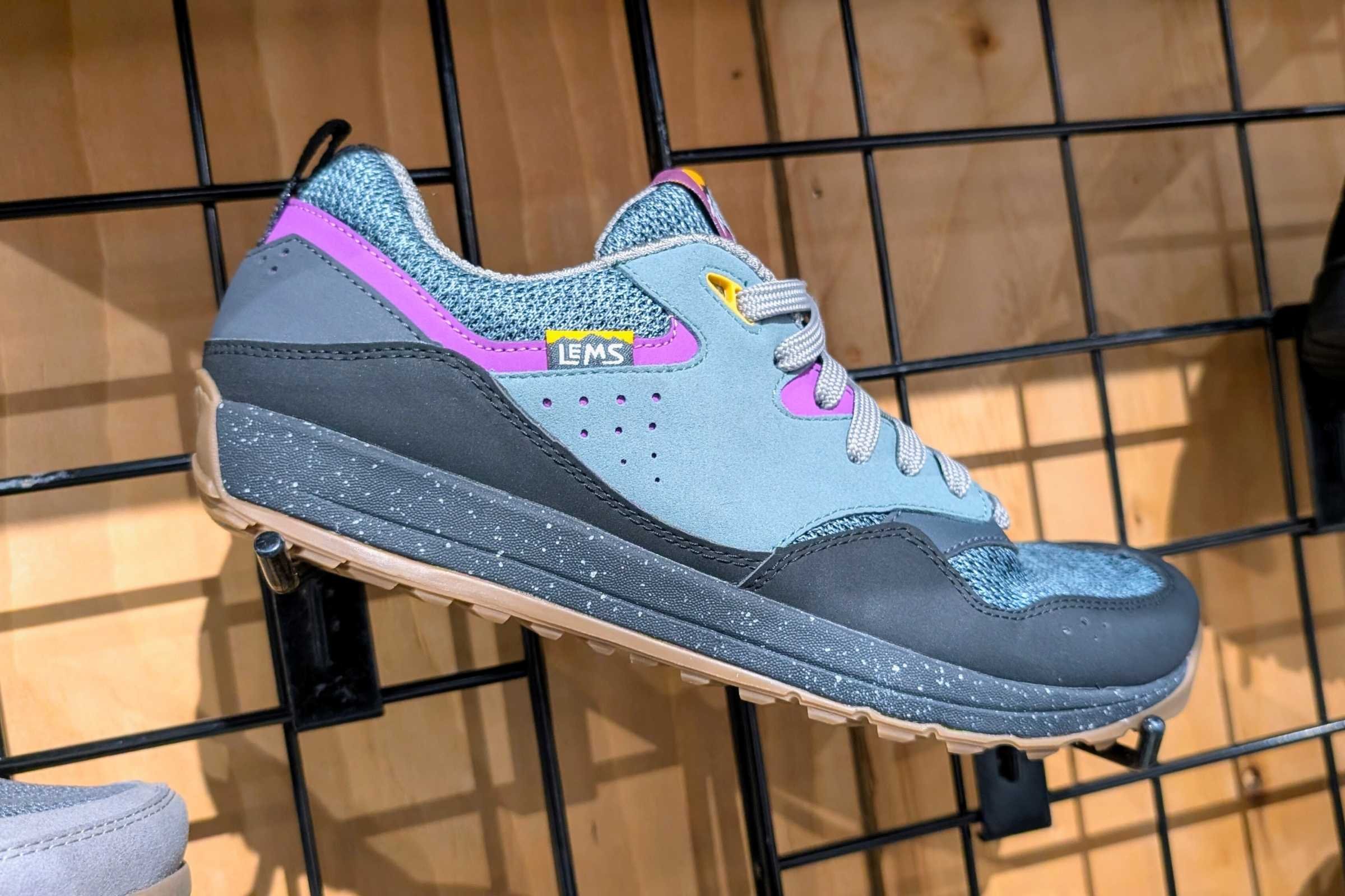 Lems Trail Thrasher minimalist mountain bike shoe on display at Outdoor Market Alliance Winter 2026