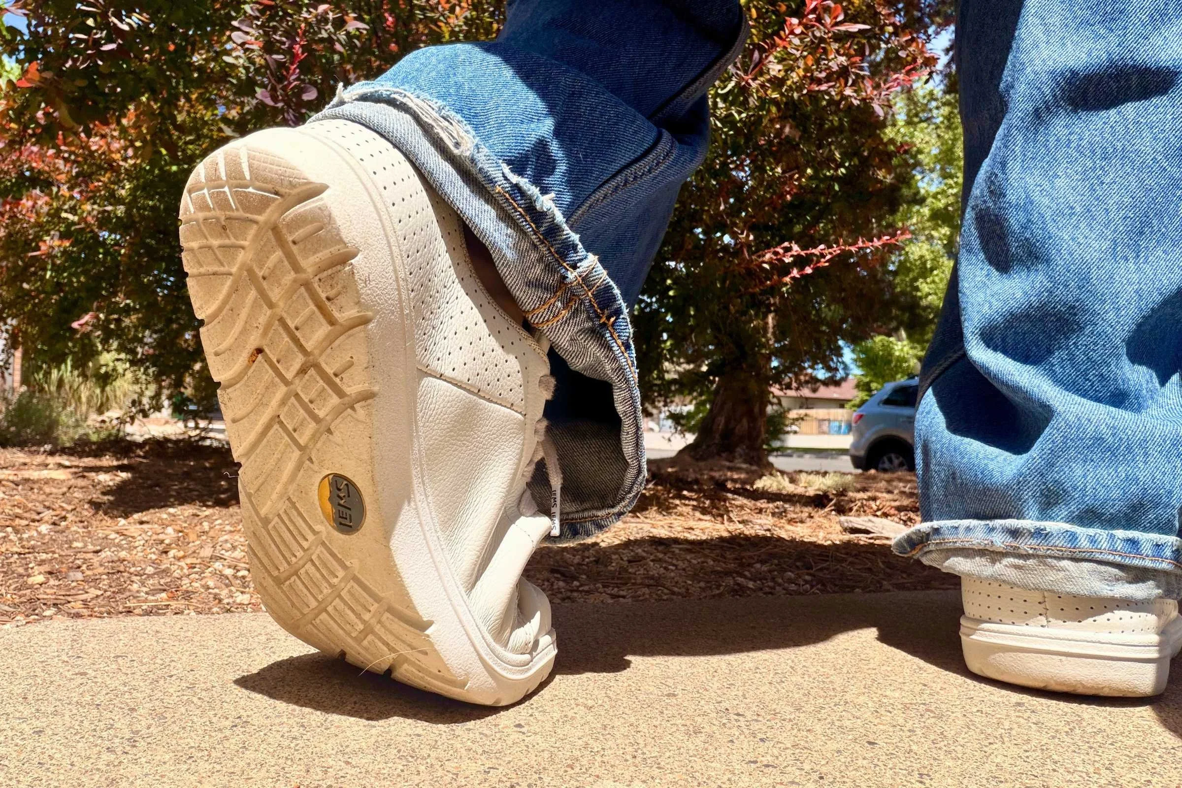 Walking everywhere in the leather Lems Kourt, showing off the tread.  Photo courtesy Maggie Nichols
