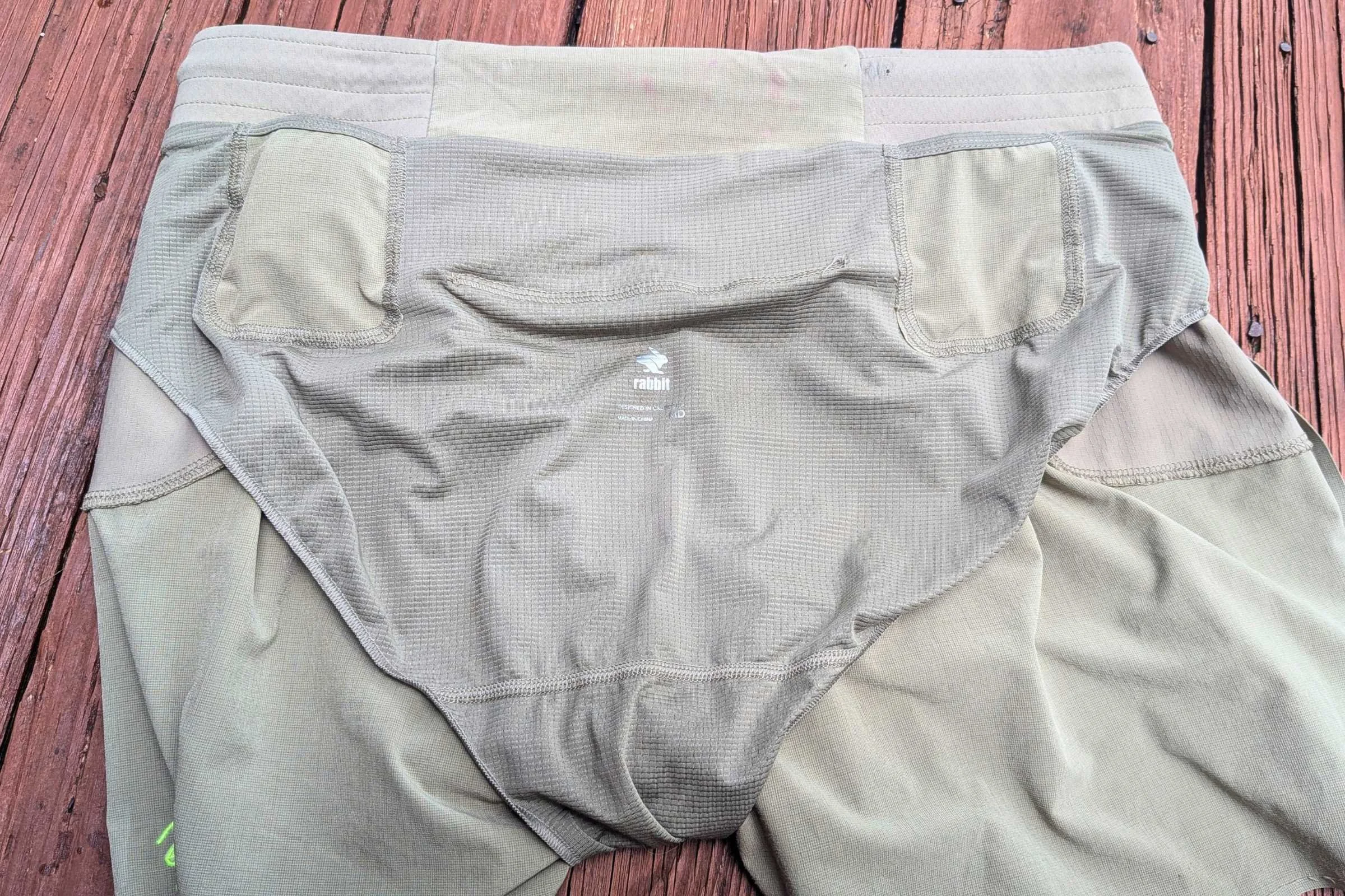 A close-up of rabbit FKT shorts' liner