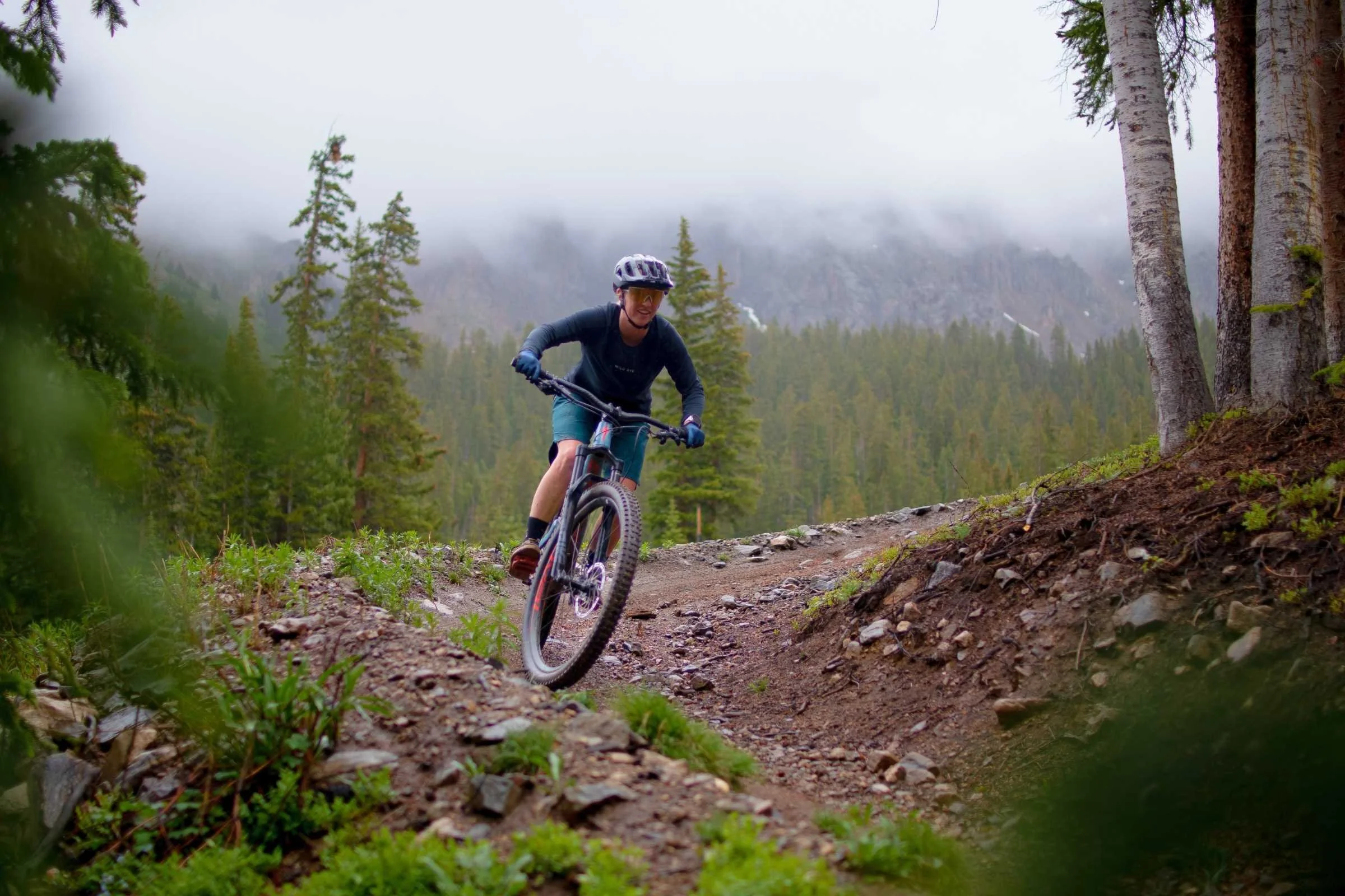The author testing the POC Cularis on Arapahoe Basin’s singletrack in Colorado. Photo by Matt Derrick.