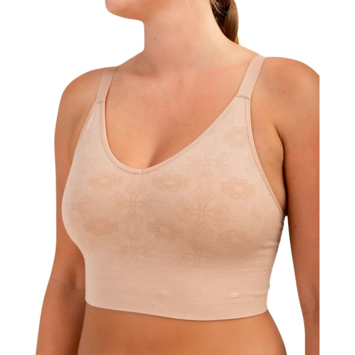 The Branwyn Essential Busty bra in light skin tone color.