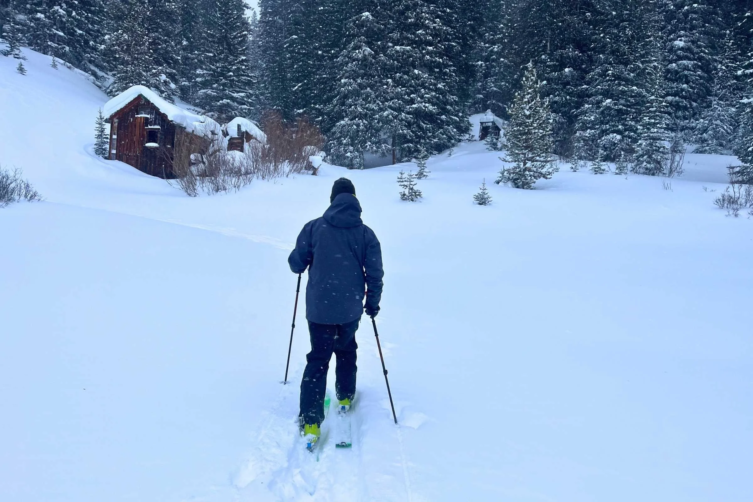 Ski touring with the Black Diamond Traverse poles.