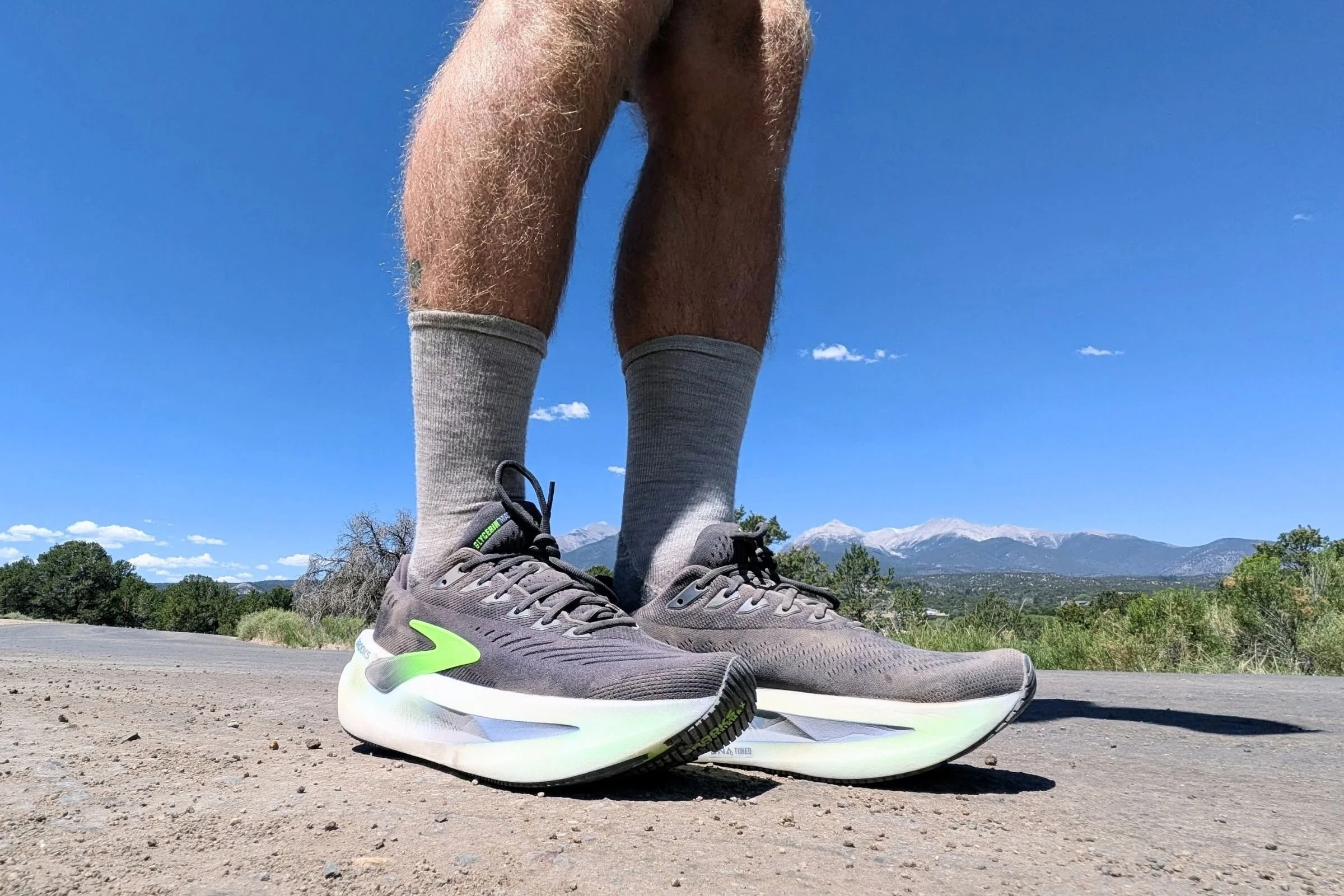 Brooks Glycerin Max 2 shoes being tested on a paved path.