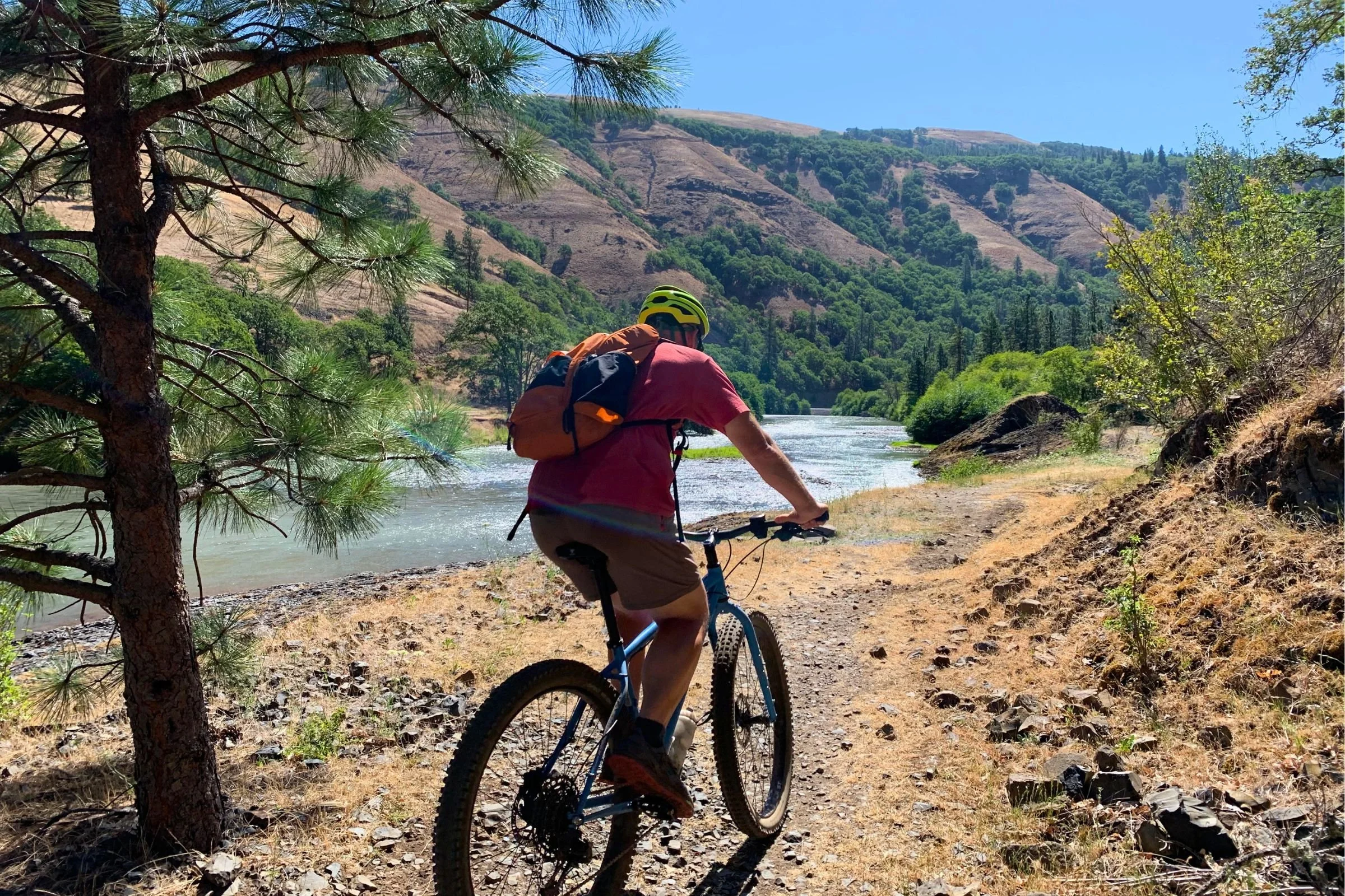 A well-sized bike will feel more comfortable. Treeline editor Mike Unger on the Klickitat River Trail. Photo by Naomi Hudetz.