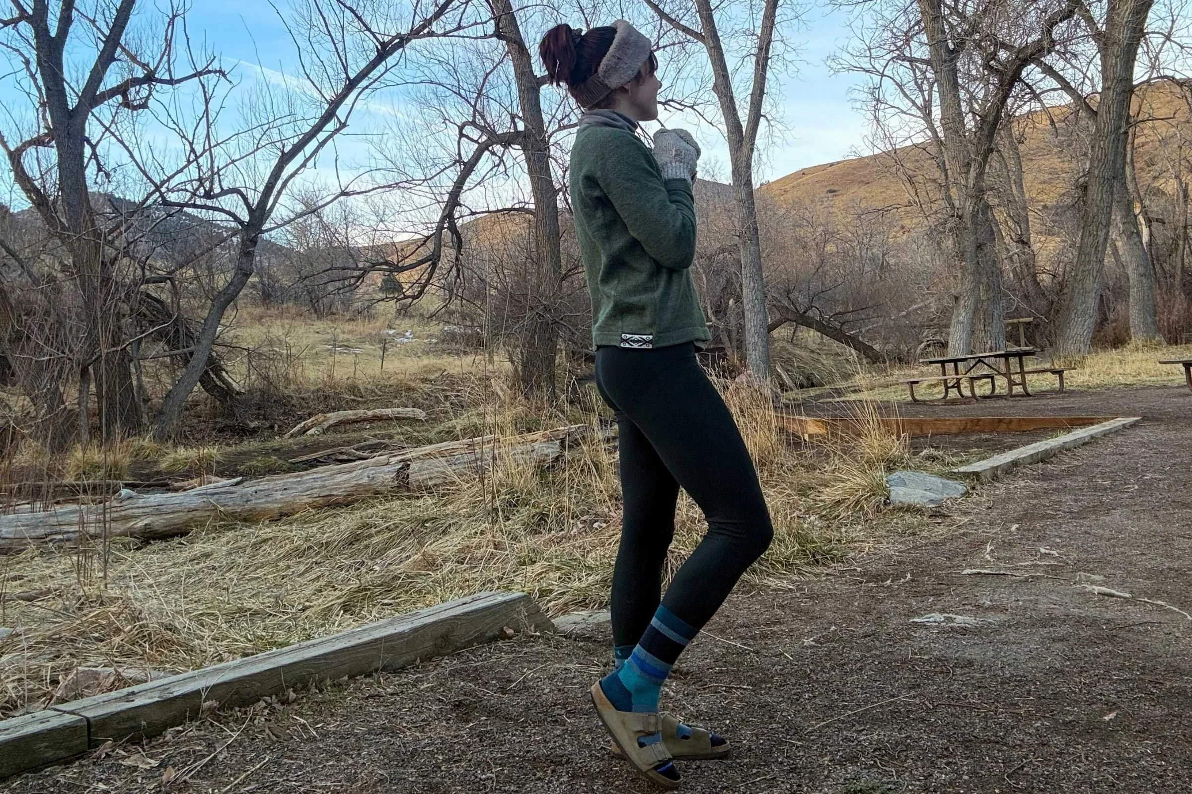 Walking around camp in the Birkenstock Arizona sandals