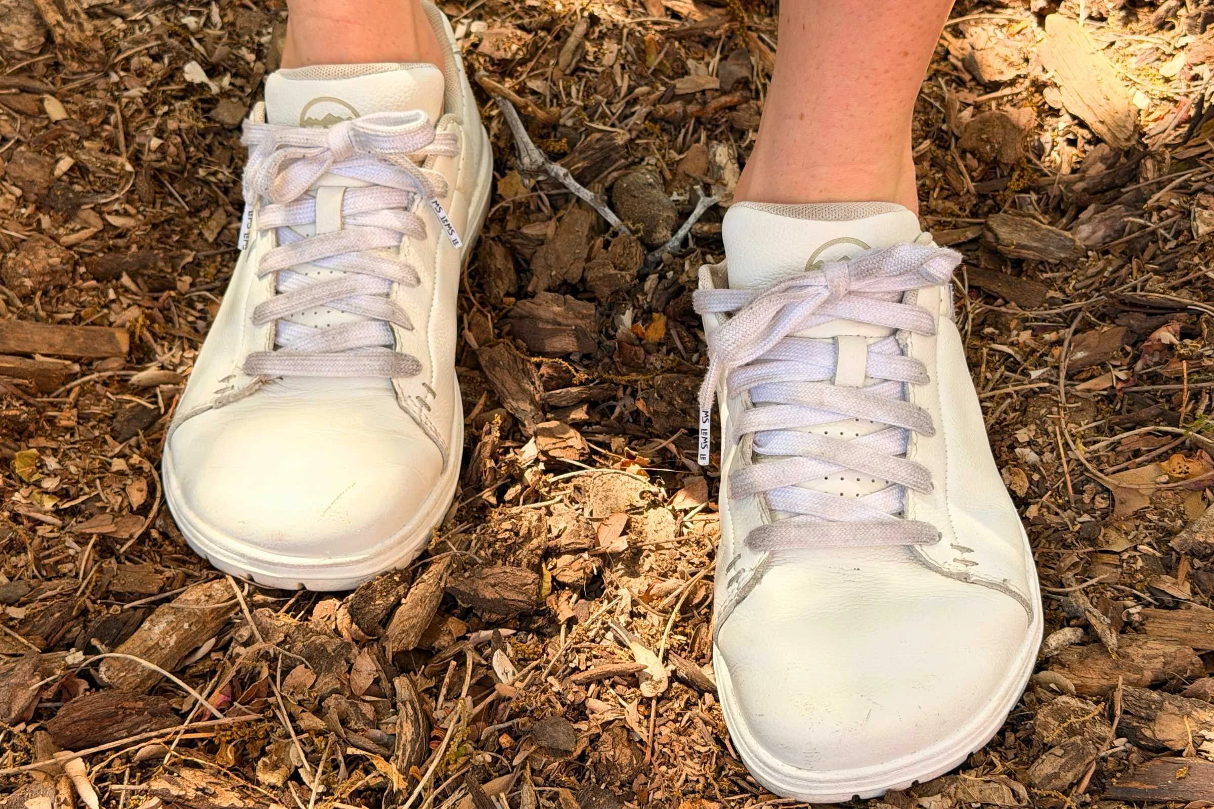 Wearing the Lems Kourt walking over pine needles.  Photo courtesy Maggie Nichols