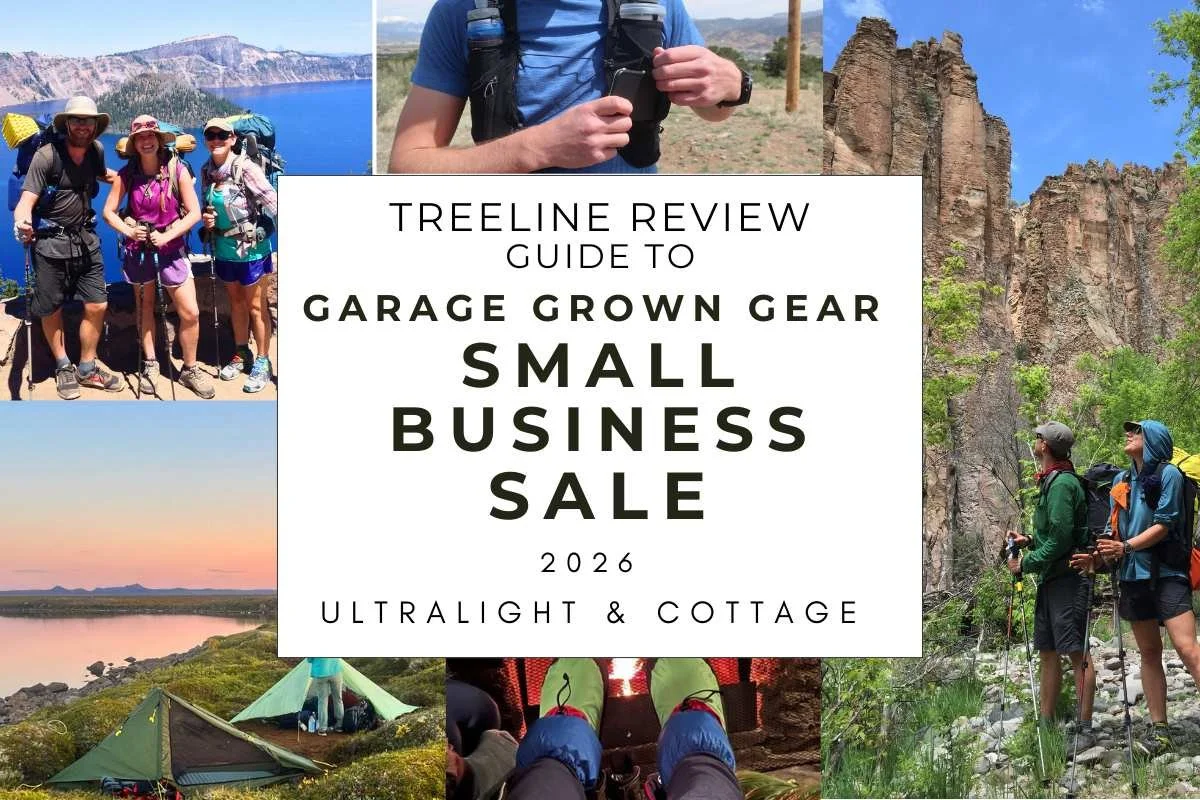 treeline review guie to garage grown gear small business sale 2026 ultralight and cottage with photos of hikers and backpackers in the background