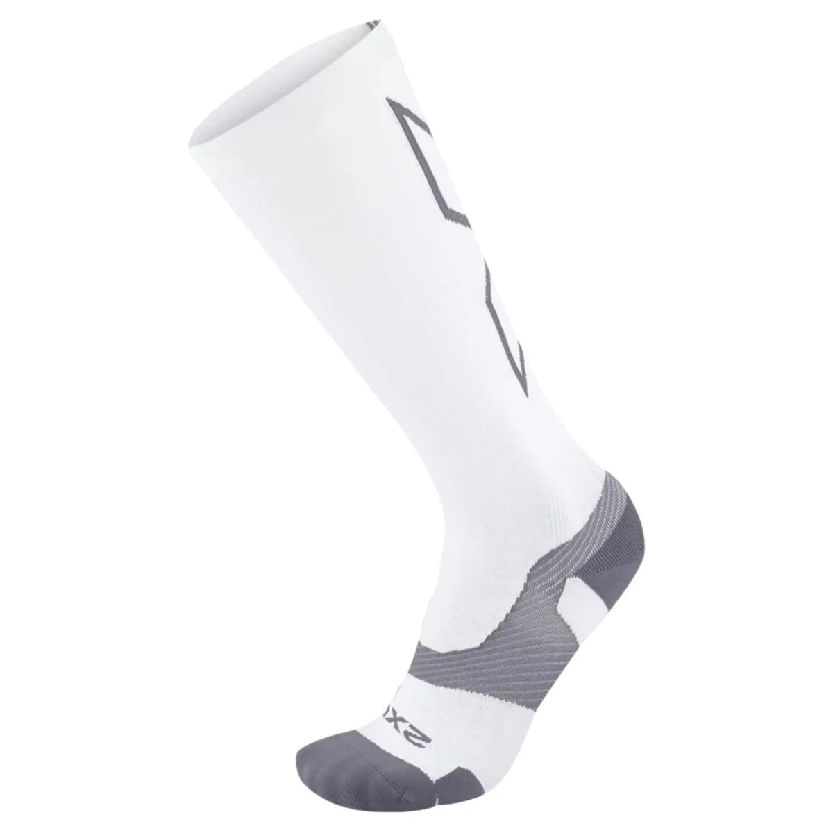 White and gray 2XU Vectr Cushion Full Length Compression Sock