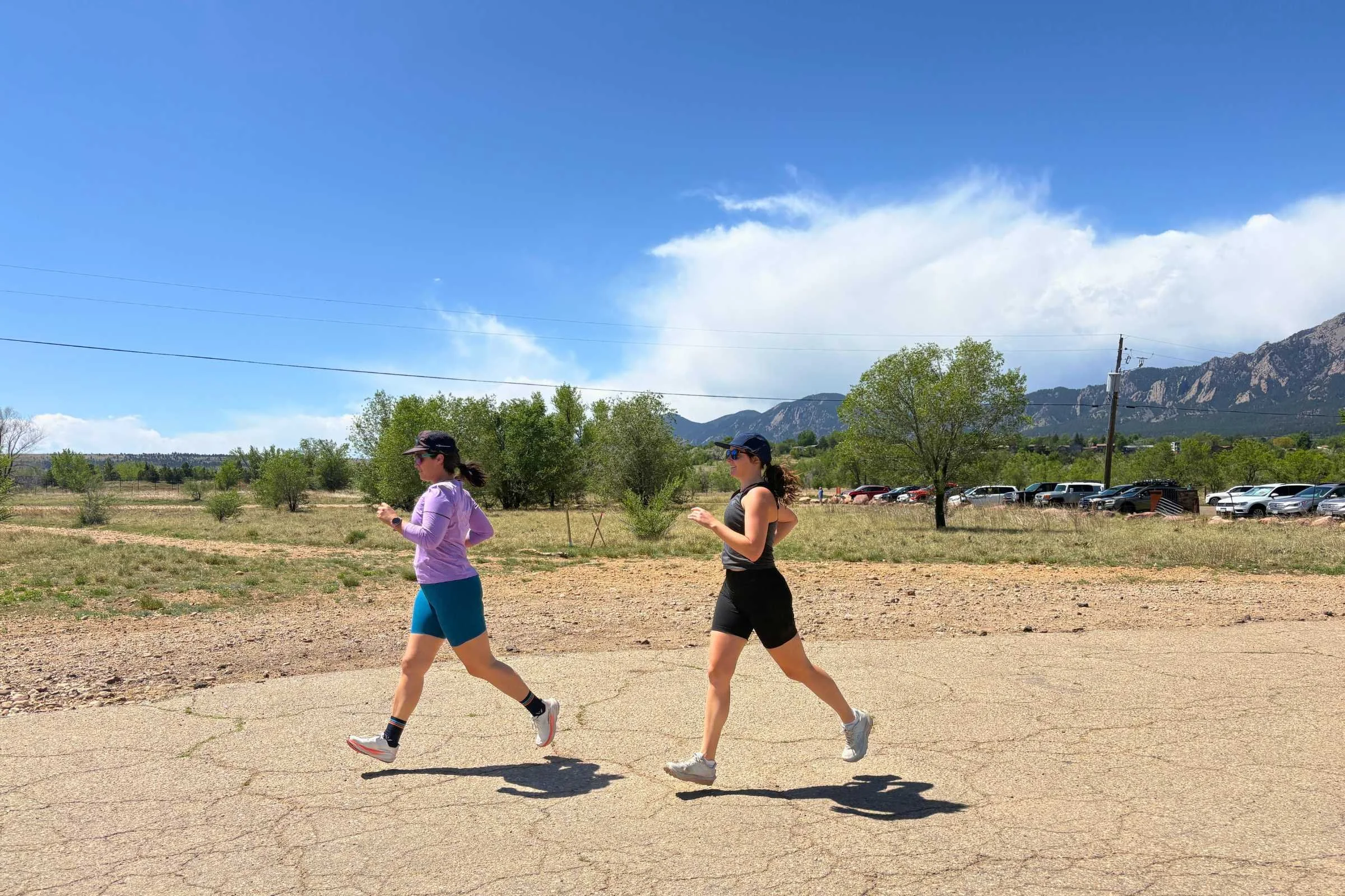Testing out the Arc’teryx Essent High-Rise Utility Shorts (in black) alongside the Janji Pace Shorts.