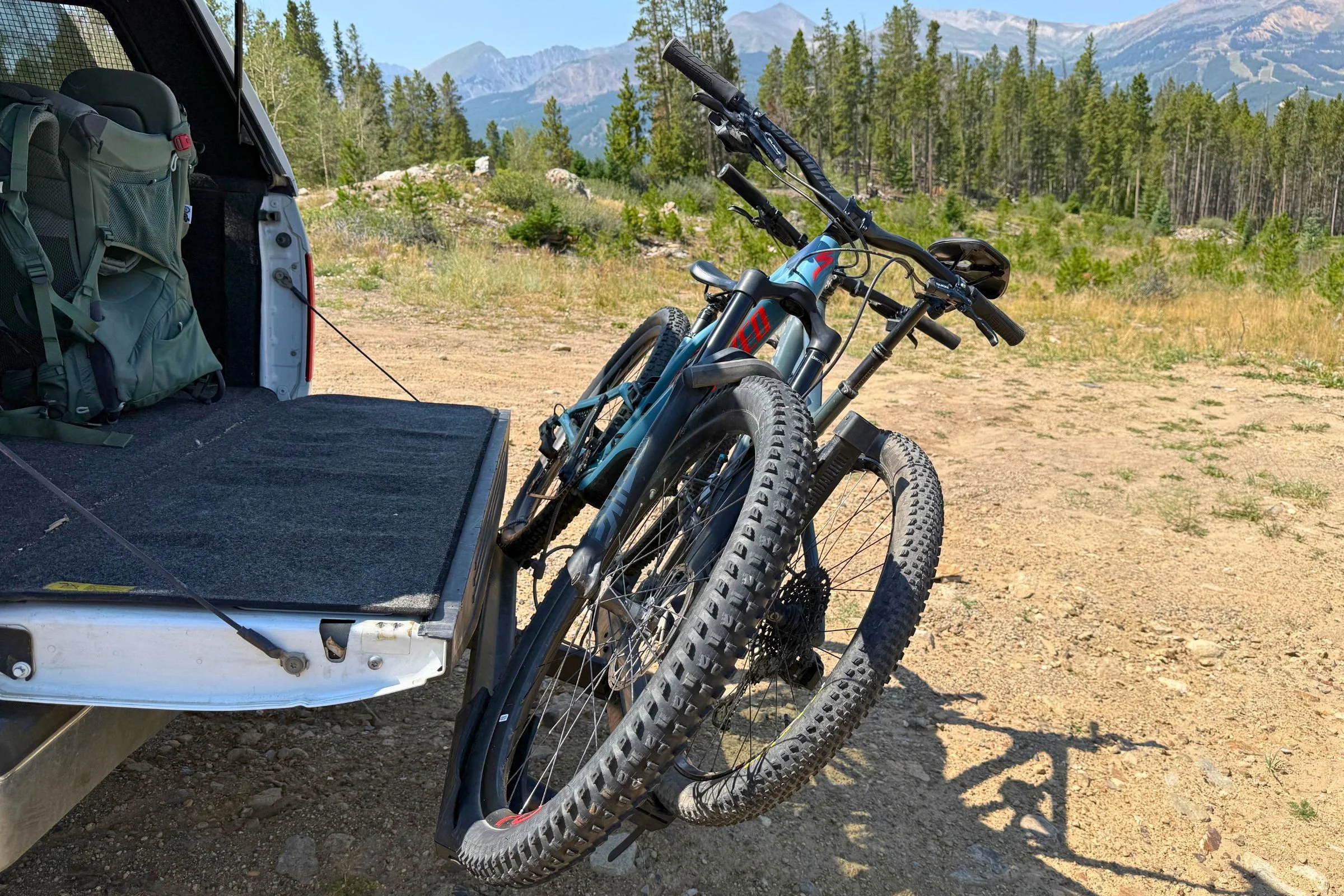 Yakima StepUp Swing 2” Hitch Bike Rack tilted down to provide access to the vehicle hatch.