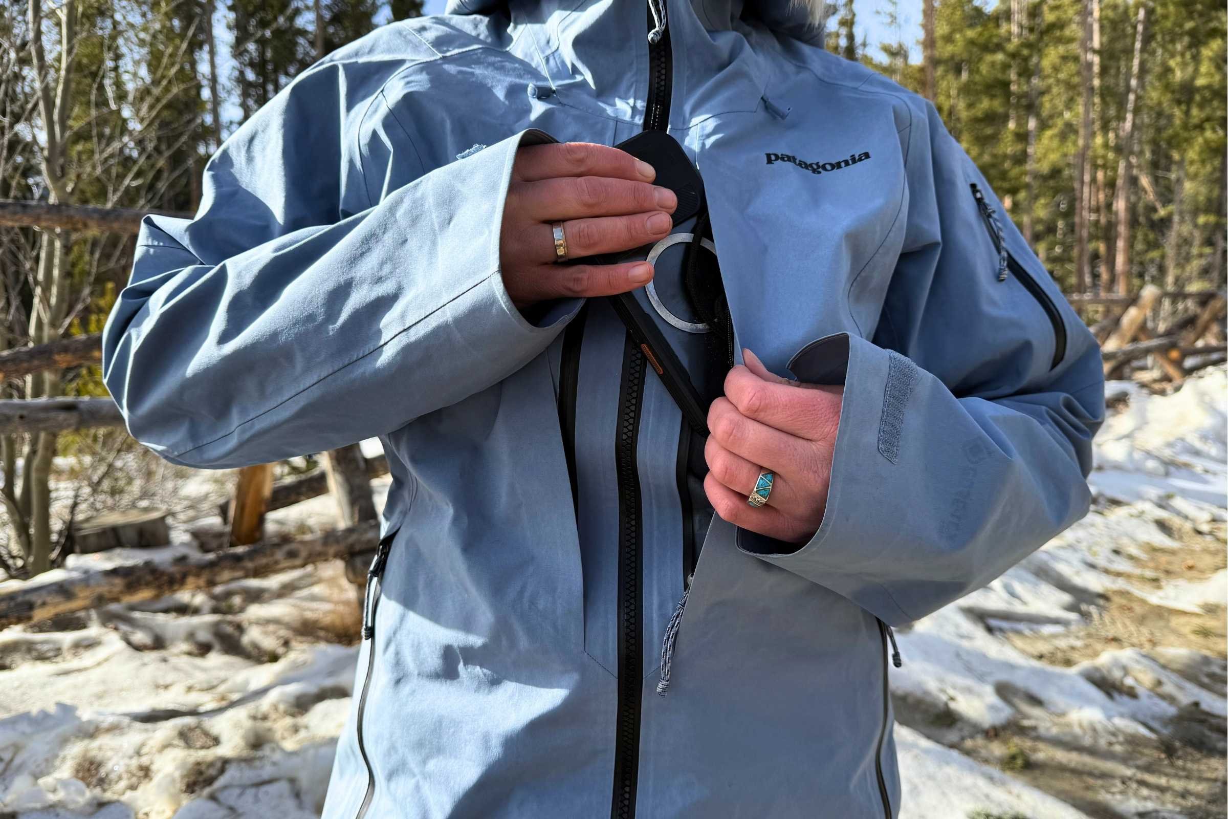 The chest pockets on the PowSlayer jacket are the best and most functional we’ve ever used. Photo by Jon Stockwell.