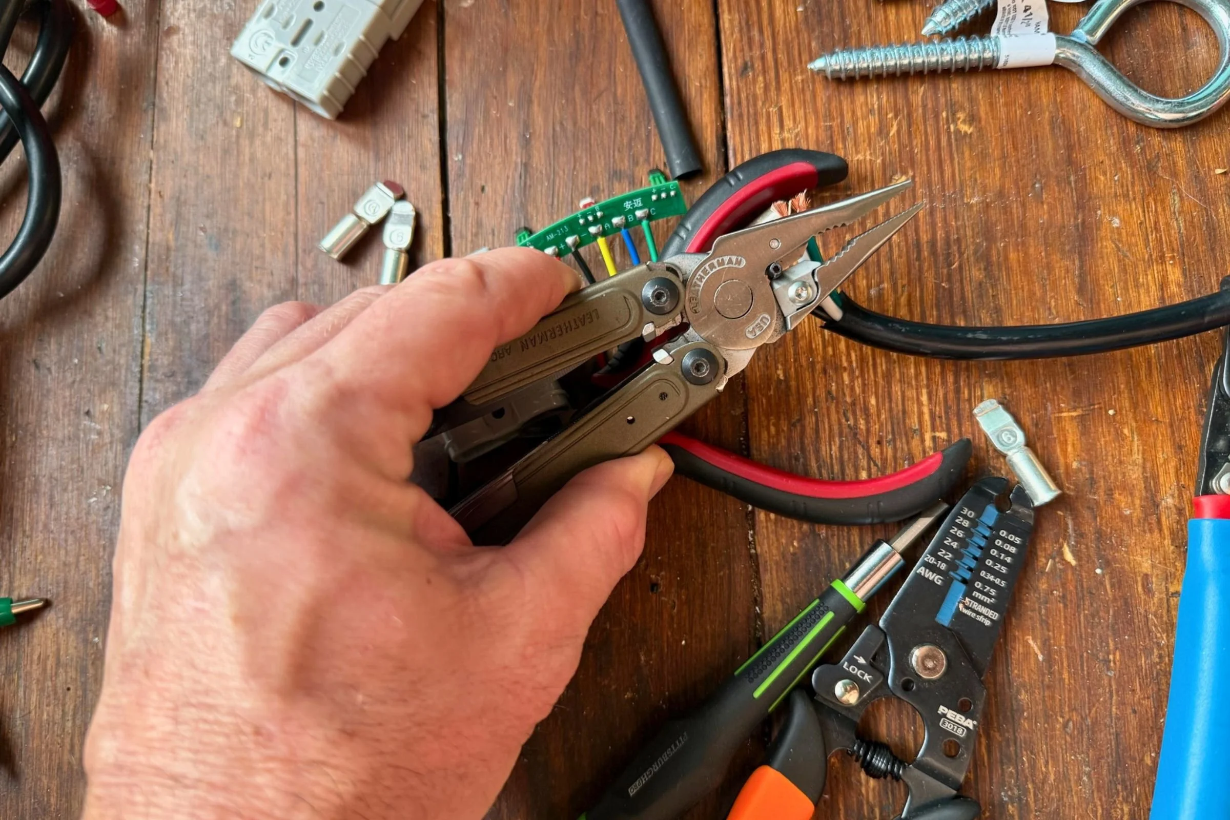 The needle-nose pliers and wire cutters on the Leatherman ARC were among the best we tested. They easily stripped wires, both thin and thick, without compromising the stranded wires inside. Courtesy Chris Meehan