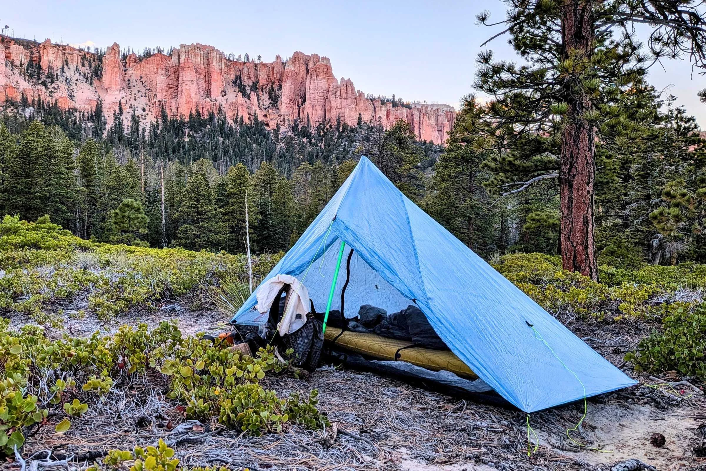 the Zpacks Hexamid tent set up in a canyon