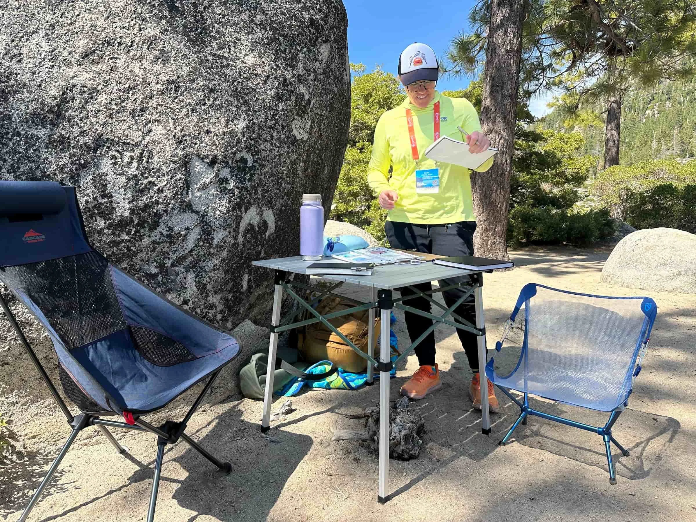 Treeline Review writer Sara Kruglinski used the REI Camp Roll table at a weeklong outdoor plein air art festival in Tahoe.