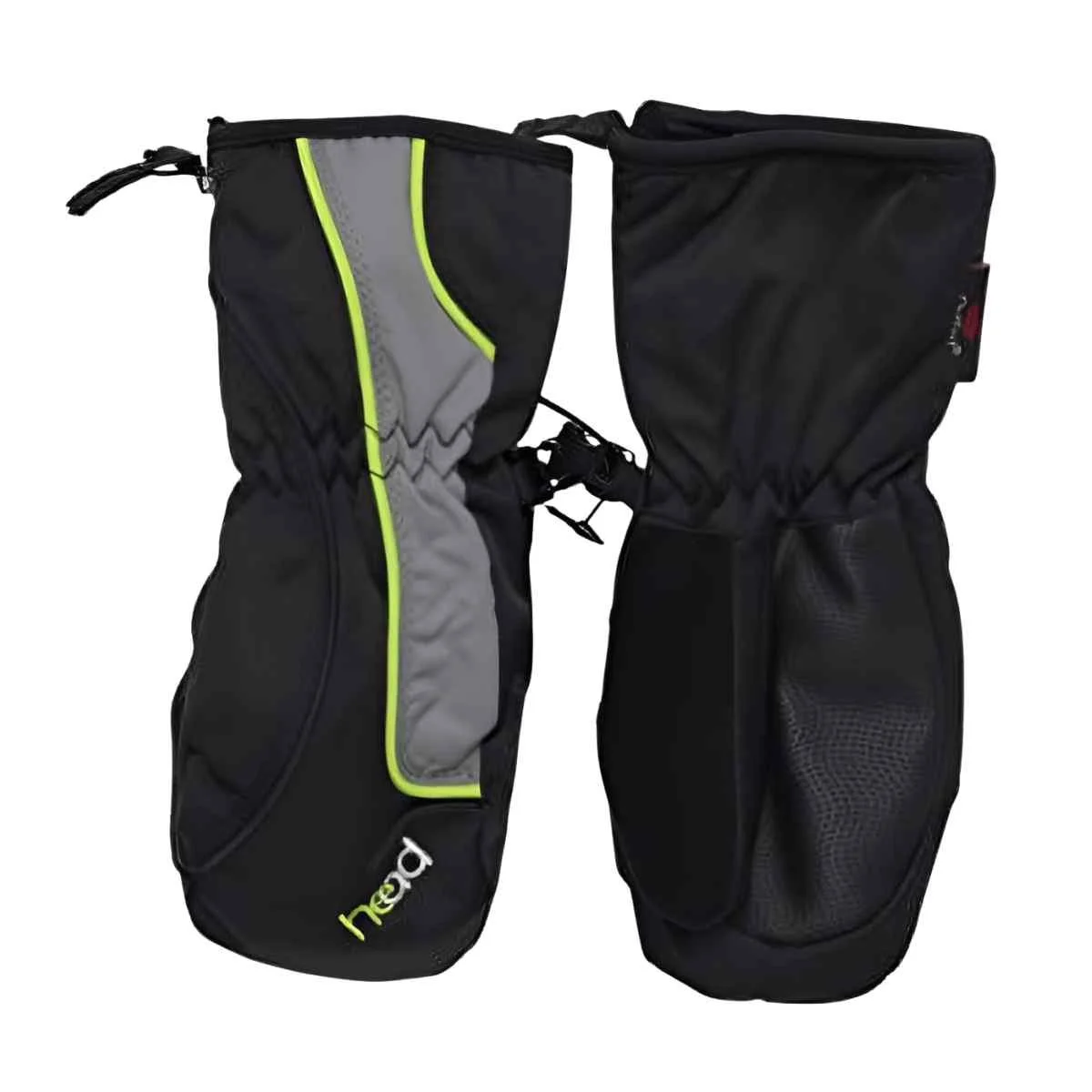 HEAD Junior Ski and Snowboarding Mittens in black with grey and lime green trim