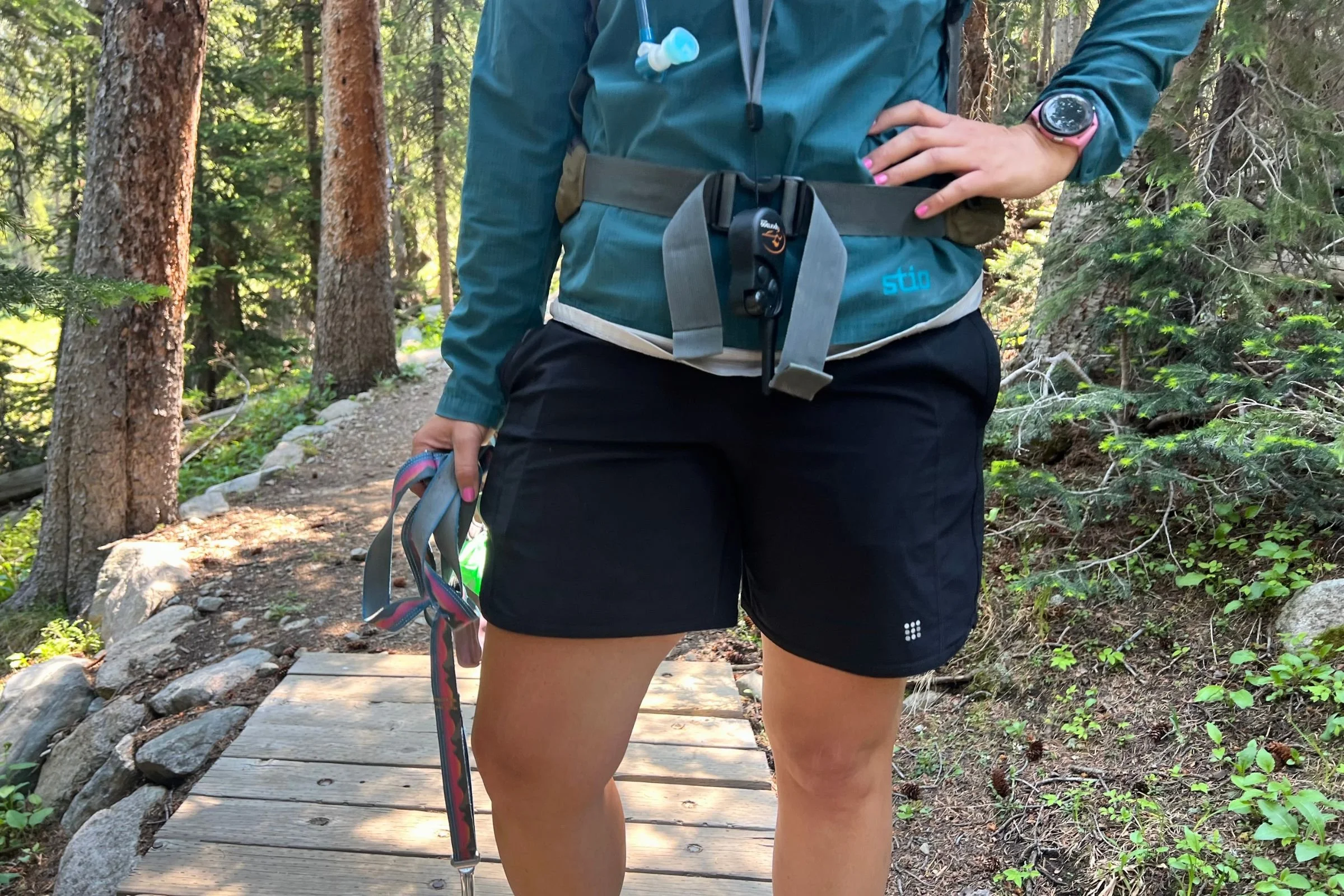 A closeup of the Title Nine Anti-Run shorts