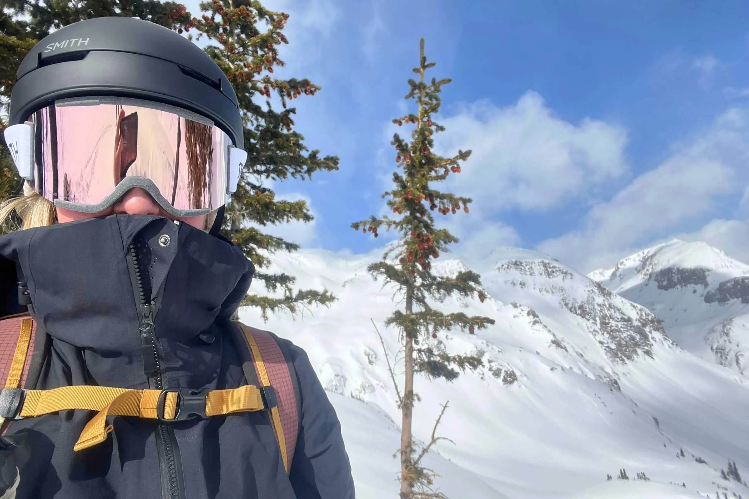 The author backcountry skiing in the San Juan mountains with the Smith Optics Squad Imprint 3D goggles.