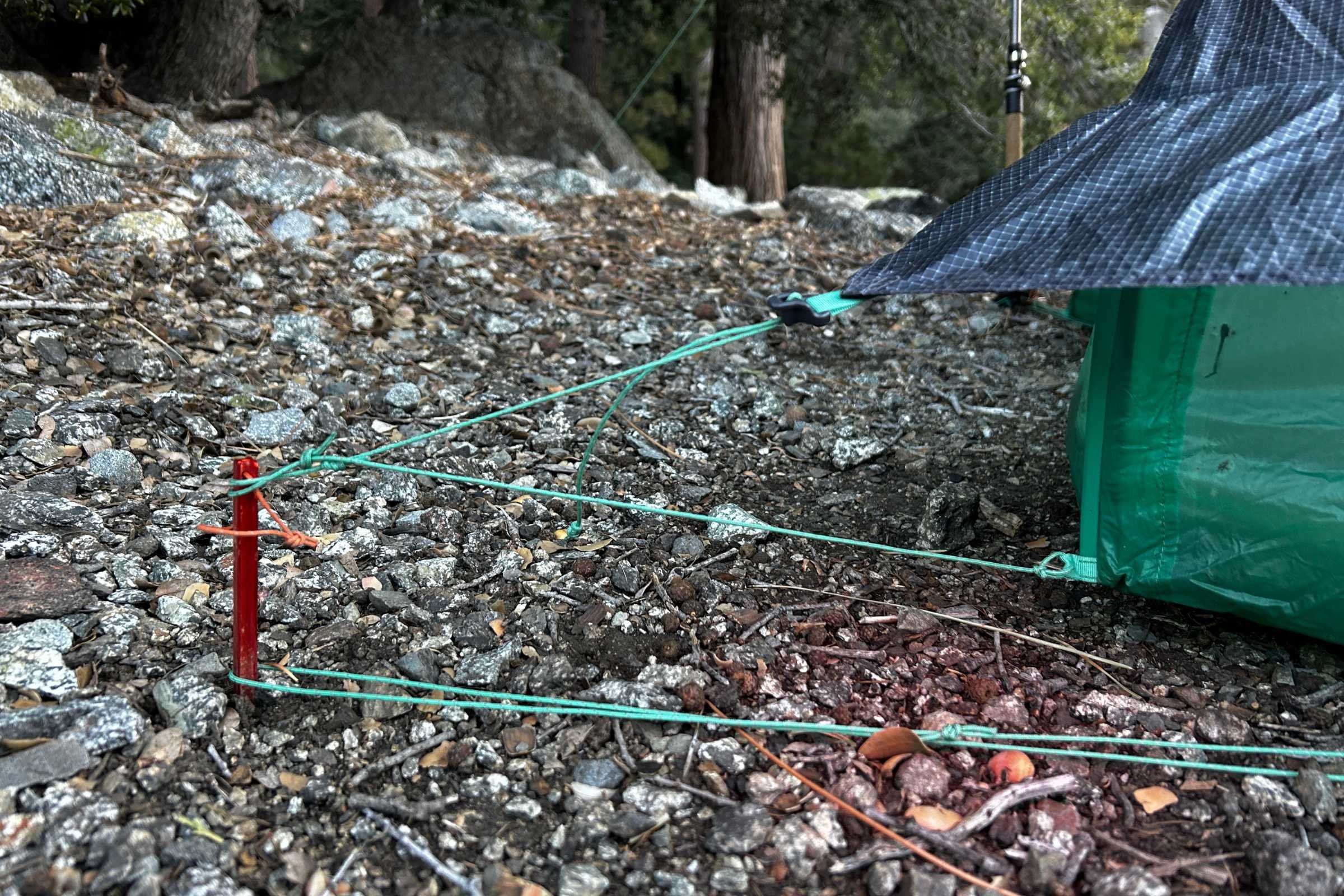 The rainfly, bathtub floor, and tent footprint (sold separately) all hook into the sturdy Big Agnes tent stakes. The footprint adds extra protection for the thin floor.