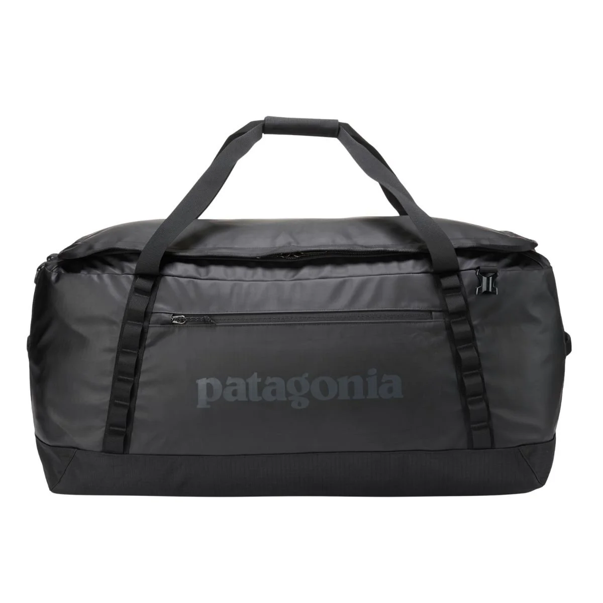 Black Patagonia Black Hole Duffel 100L with a zippered lid and carrying handles