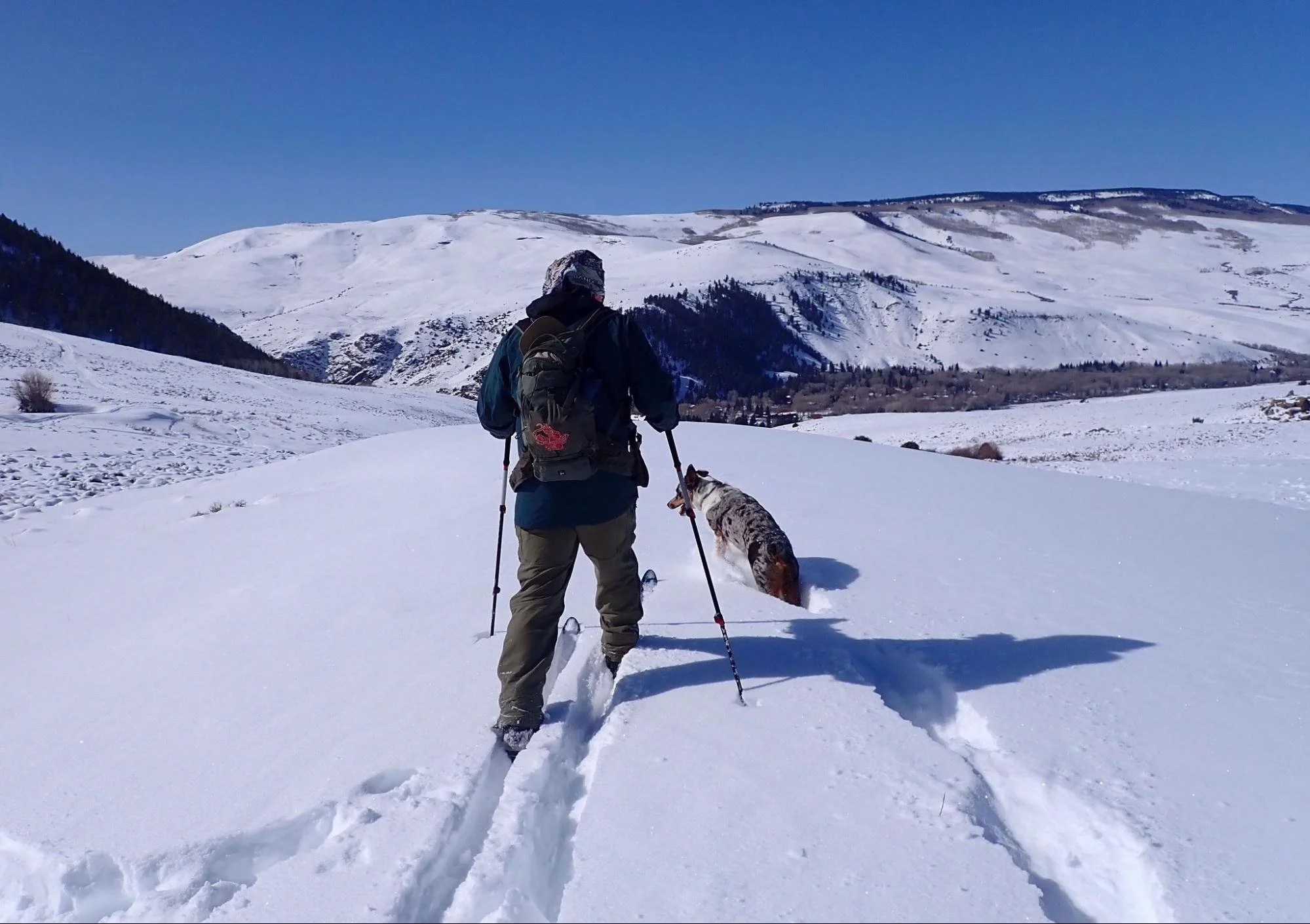 Treeline Review writer Dean Krakel ski touring in insulated winter pants.
